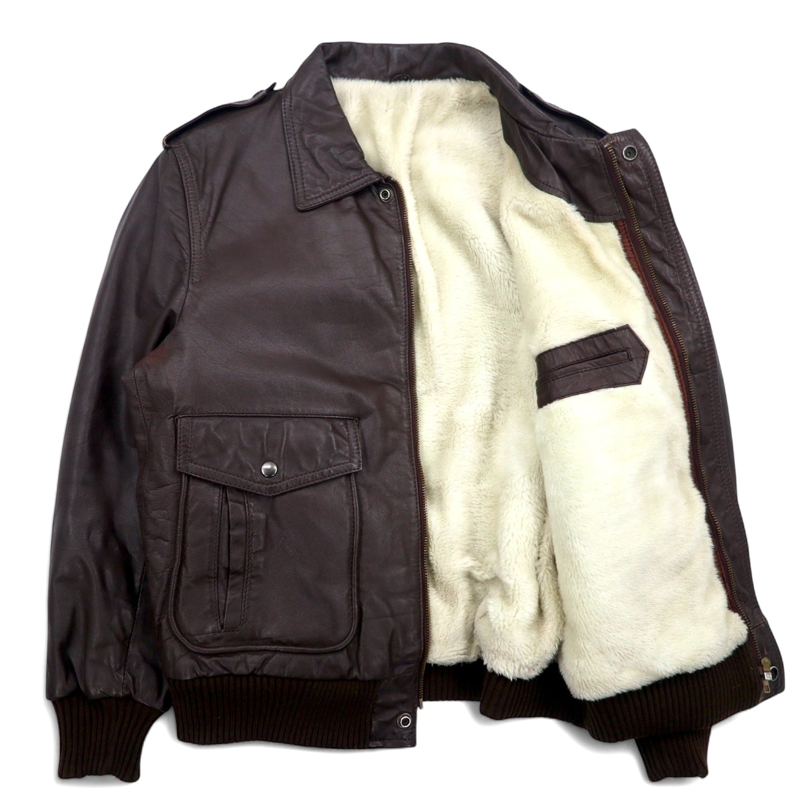 Giacca da volo vintage in pelle anni '90, giacca da volo A-2, giacca in pelle, L, marrone, pelle bovina, nappa di vacchetta, fodera in pile