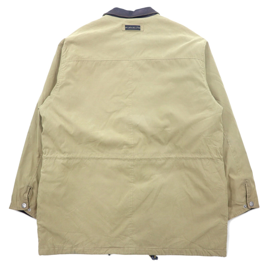 Eddie Bauer anni '90 giacca da caccia in tessuto "peach skin" XL beige, poliestere, collo in pelle, coulisse, fodera trapuntata
