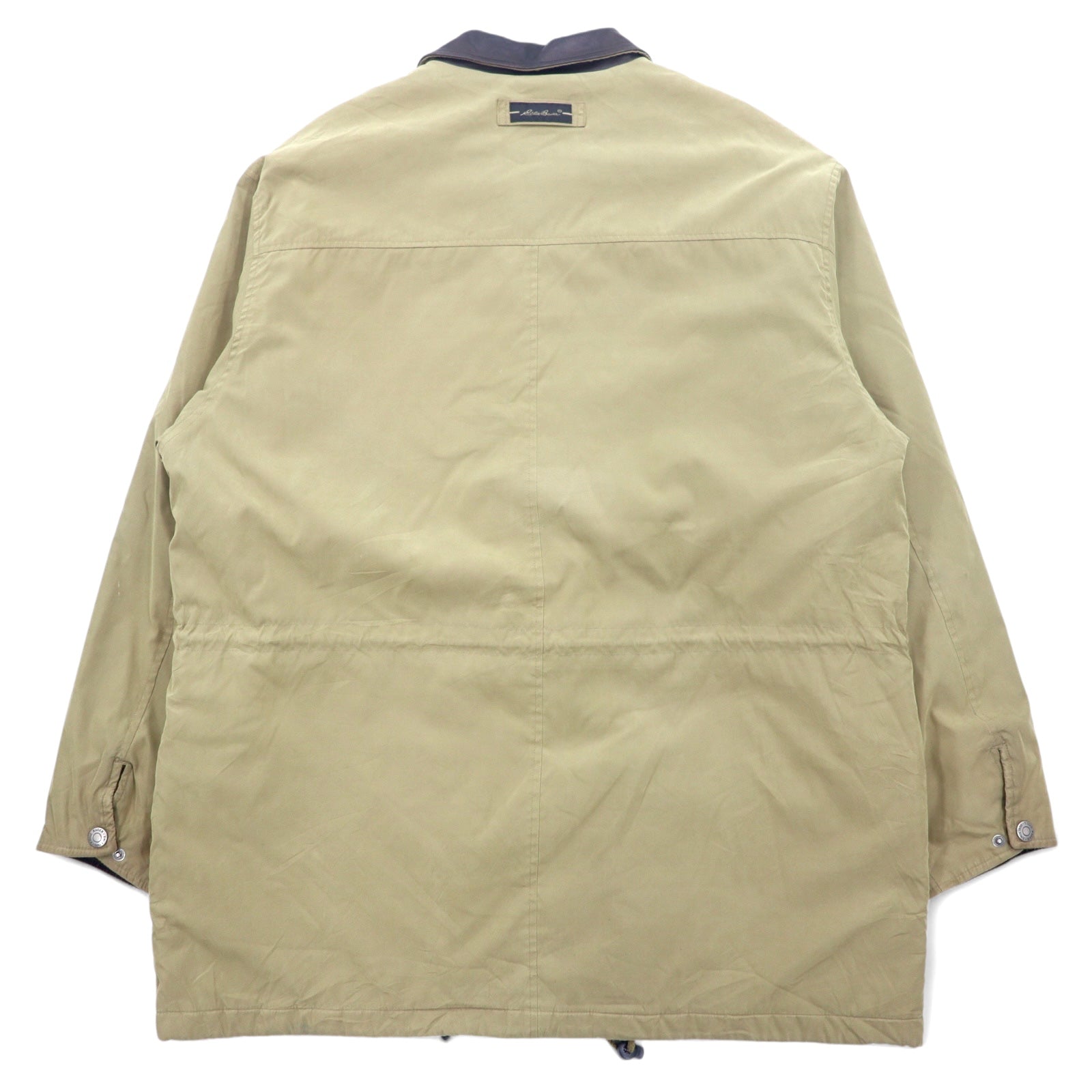 Eddie Bauer anni '90 giacca da caccia in tessuto "peach skin" XL beige, poliestere, collo in pelle, coulisse, fodera trapuntata