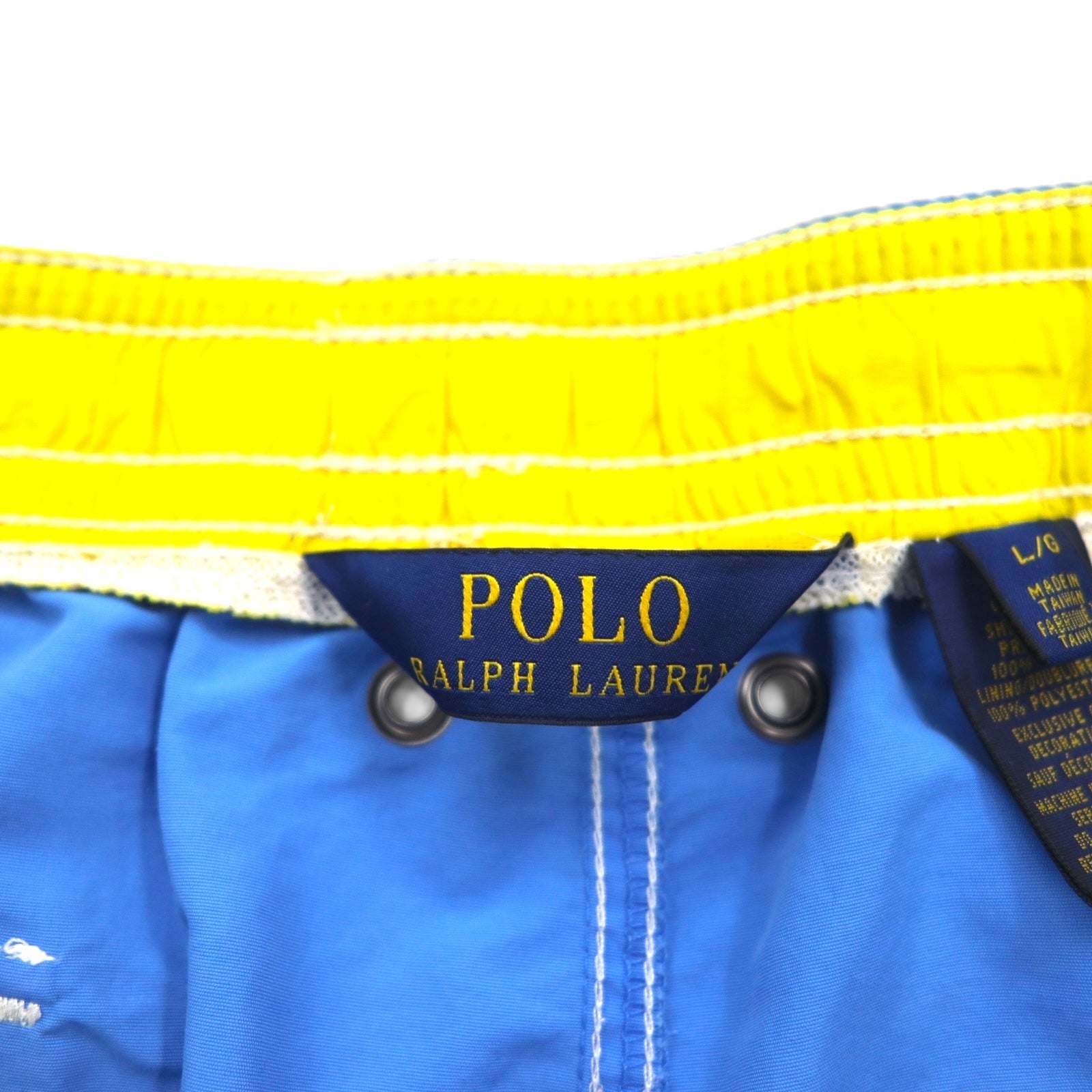 POLO RALPH LAUREN Pantaloncini da bagno anfibi, in nylon, taglia L, blu, con ricamo piccolo pony