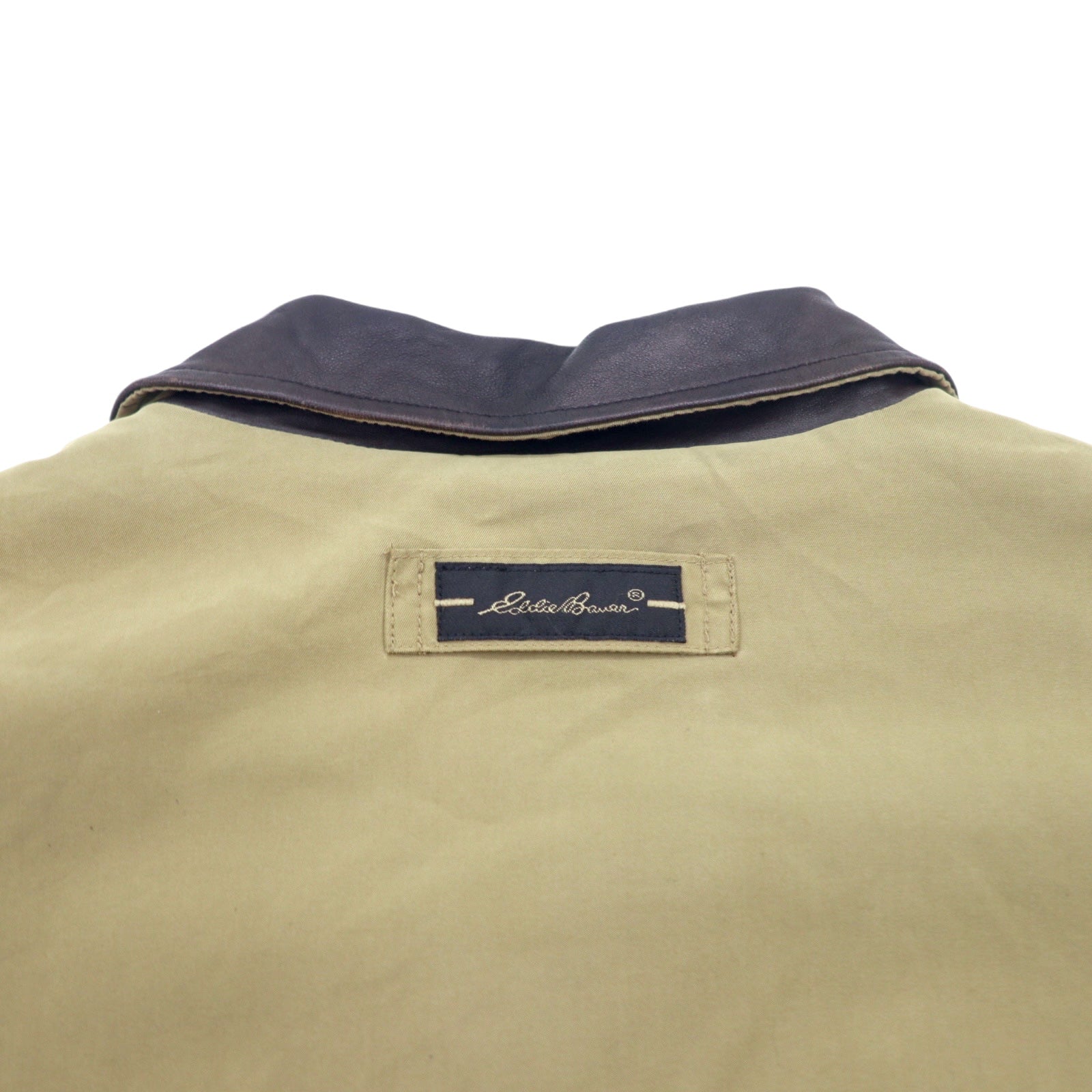 Eddie Bauer anni '90 giacca da caccia in tessuto "peach skin" XL beige, poliestere, collo in pelle, coulisse, fodera trapuntata
