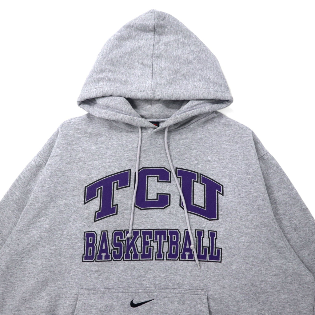 NIKE 90年代 カレッジ プリント プルオーバー パーカー XL グレー コットン TEAMタグ NCAA TCU BASKETBALL アーチロゴ