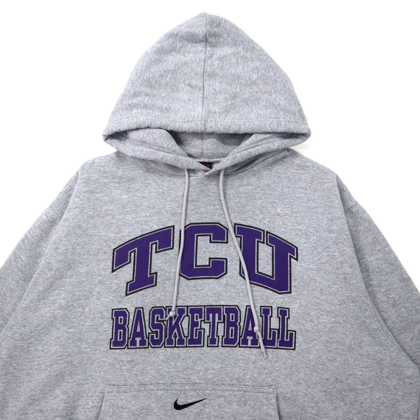 NIKE 90年代 カレッジ プリント プルオーバー パーカー XL グレー コットン TEAMタグ NCAA TCU BASKETBALL アーチロゴ