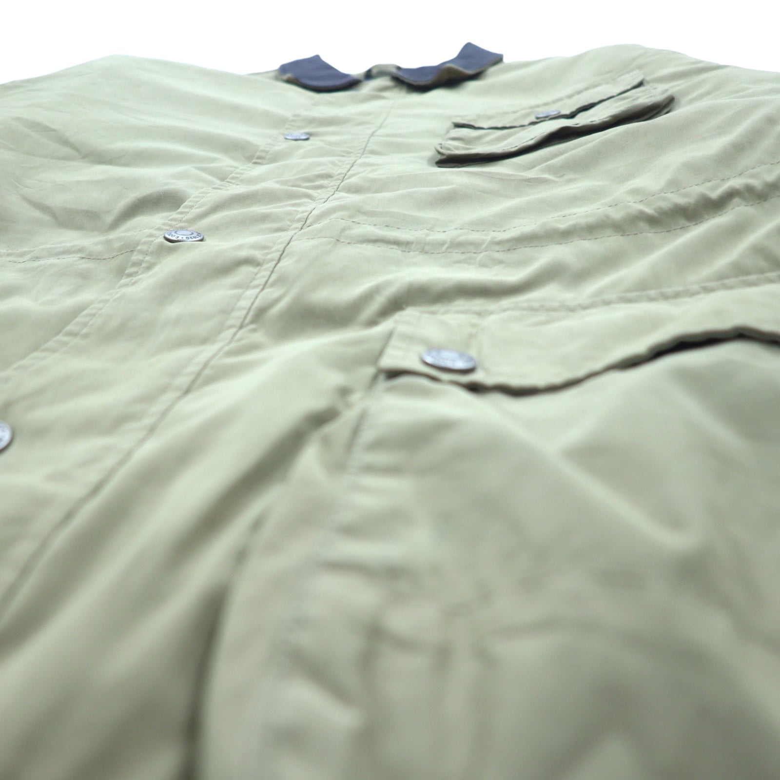 Eddie Bauer anni '90 giacca da caccia in tessuto "peach skin" XL beige, poliestere, collo in pelle, coulisse, fodera trapuntata