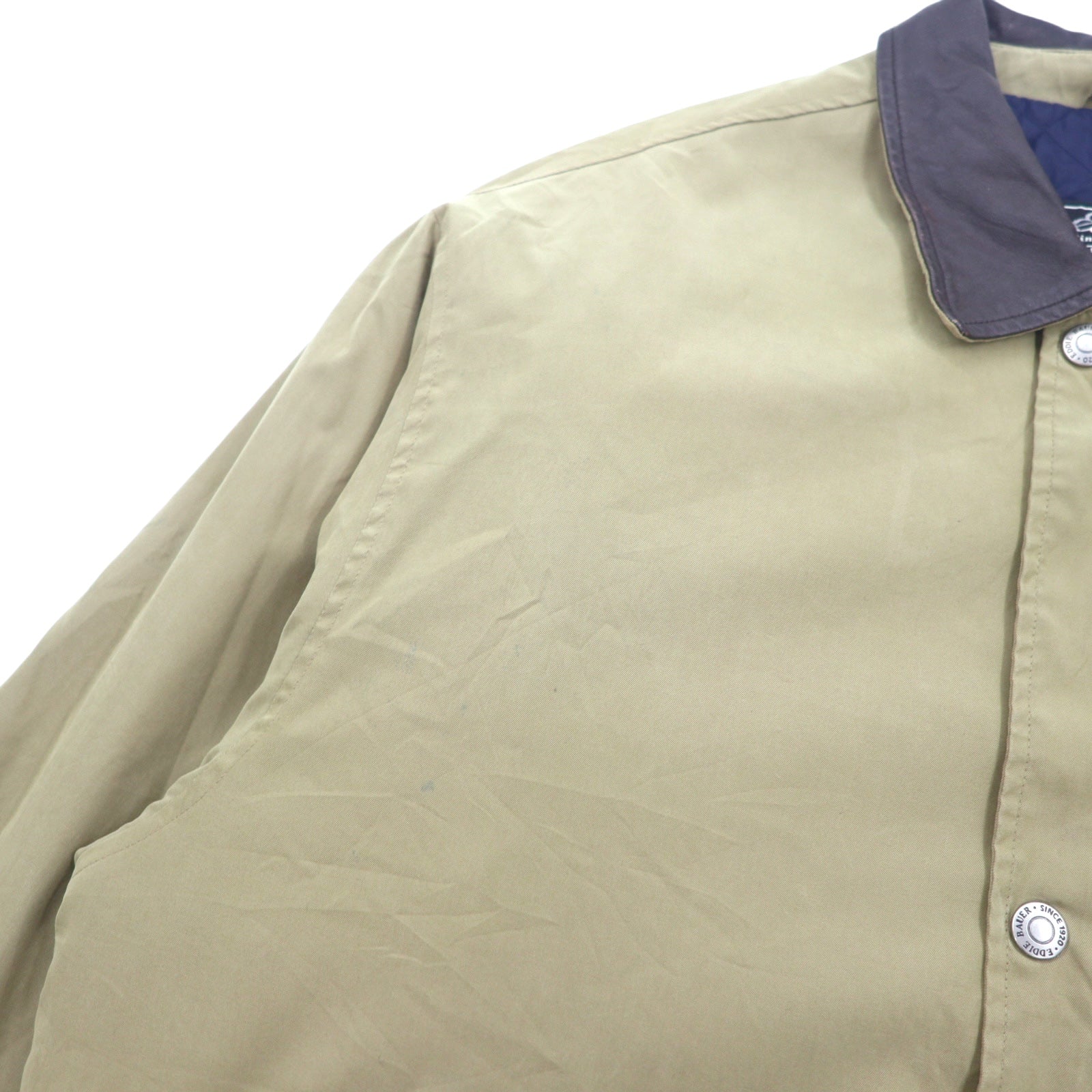 Eddie Bauer anni '90 giacca da caccia in tessuto "peach skin" XL beige, poliestere, collo in pelle, coulisse, fodera trapuntata