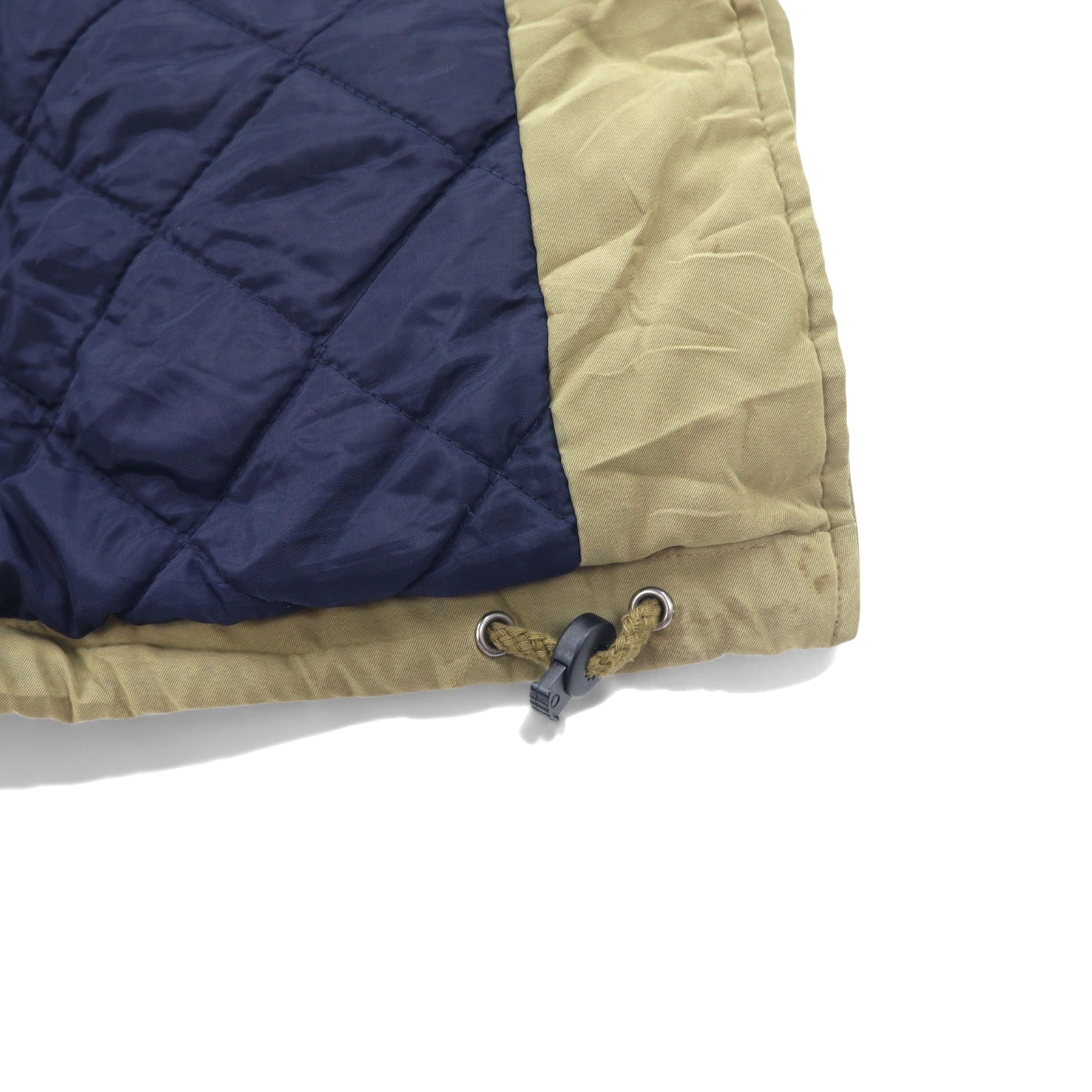 Eddie Bauer anni '90 giacca da caccia in tessuto "peach skin" XL beige, poliestere, collo in pelle, coulisse, fodera trapuntata