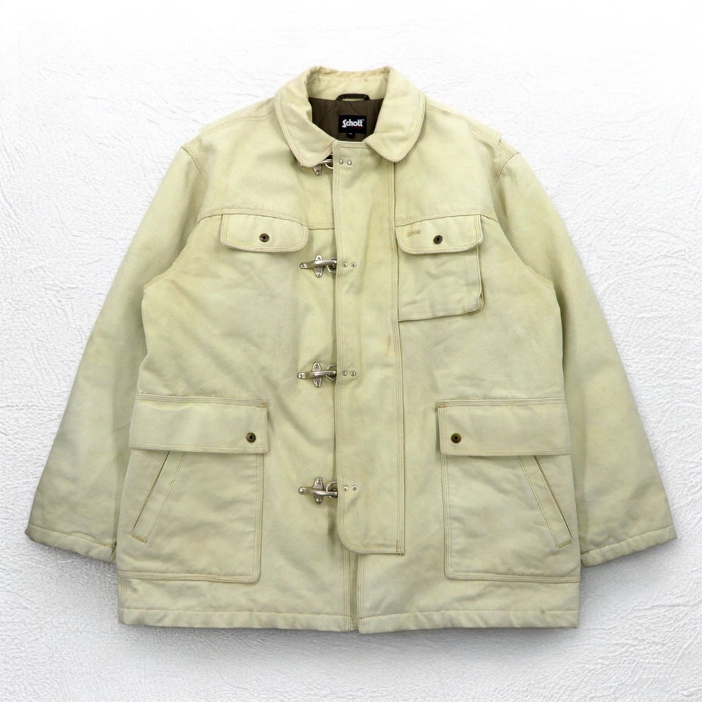 Schott ファイヤーマンジャケット ダック ワークジャケット カバーオール XL ベージュ 中綿 キルティングライナー