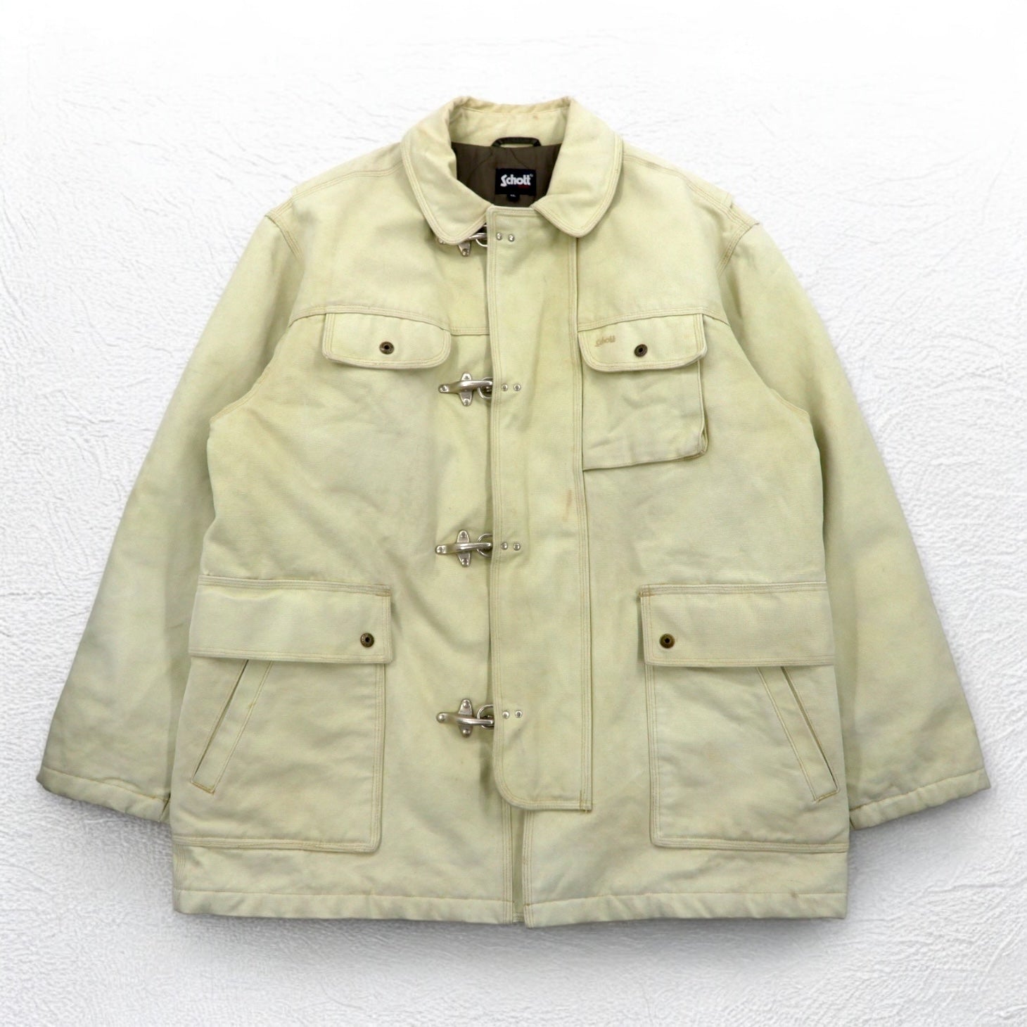 Schott Giacca da pompiere in tela di cotone, giacca da lavoro, overshirt, taglia XL, beige, imbottitura trapuntata