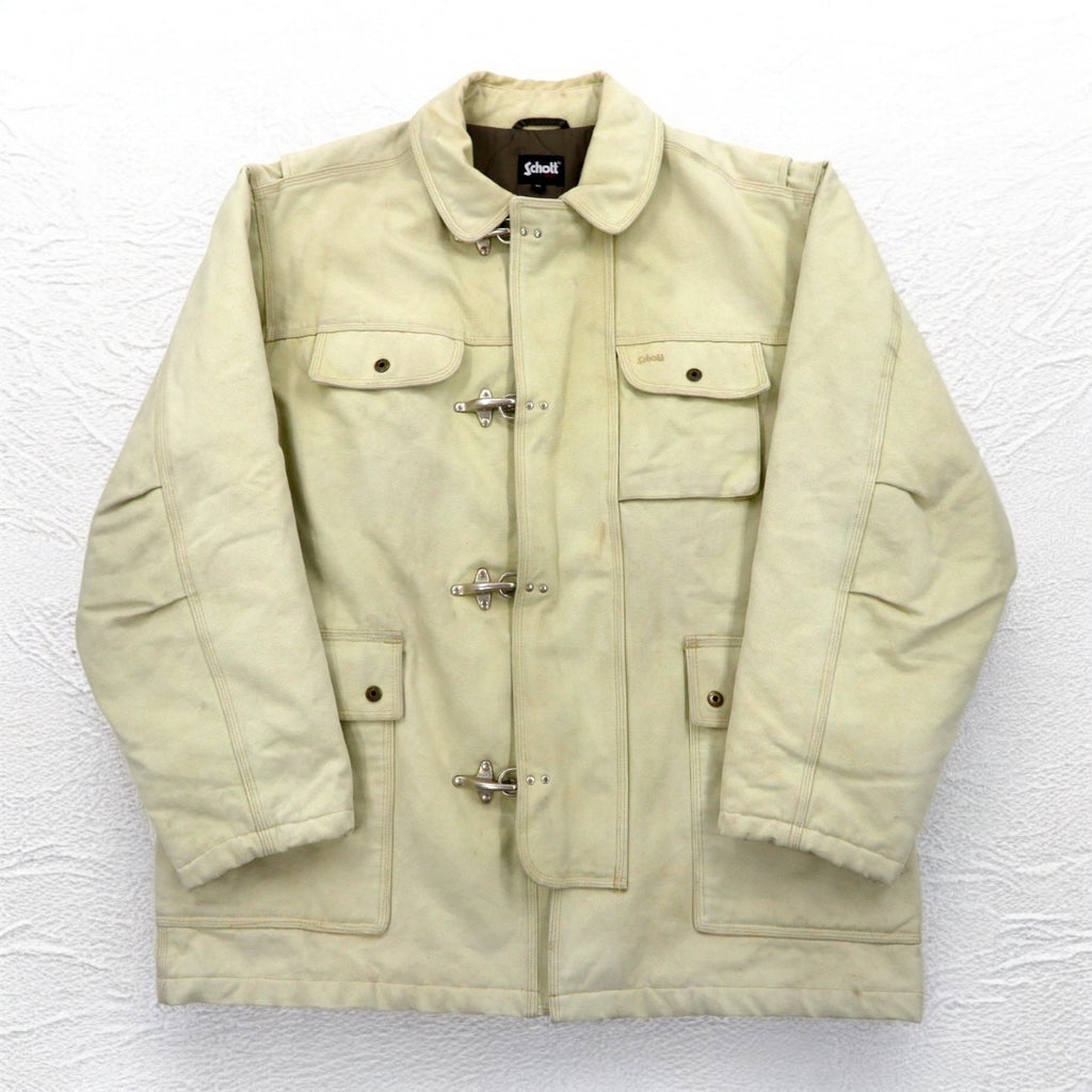 Schott ファイヤーマンジャケット ダック ワークジャケット カバーオール XL ベージュ 中綿 キルティングライナー