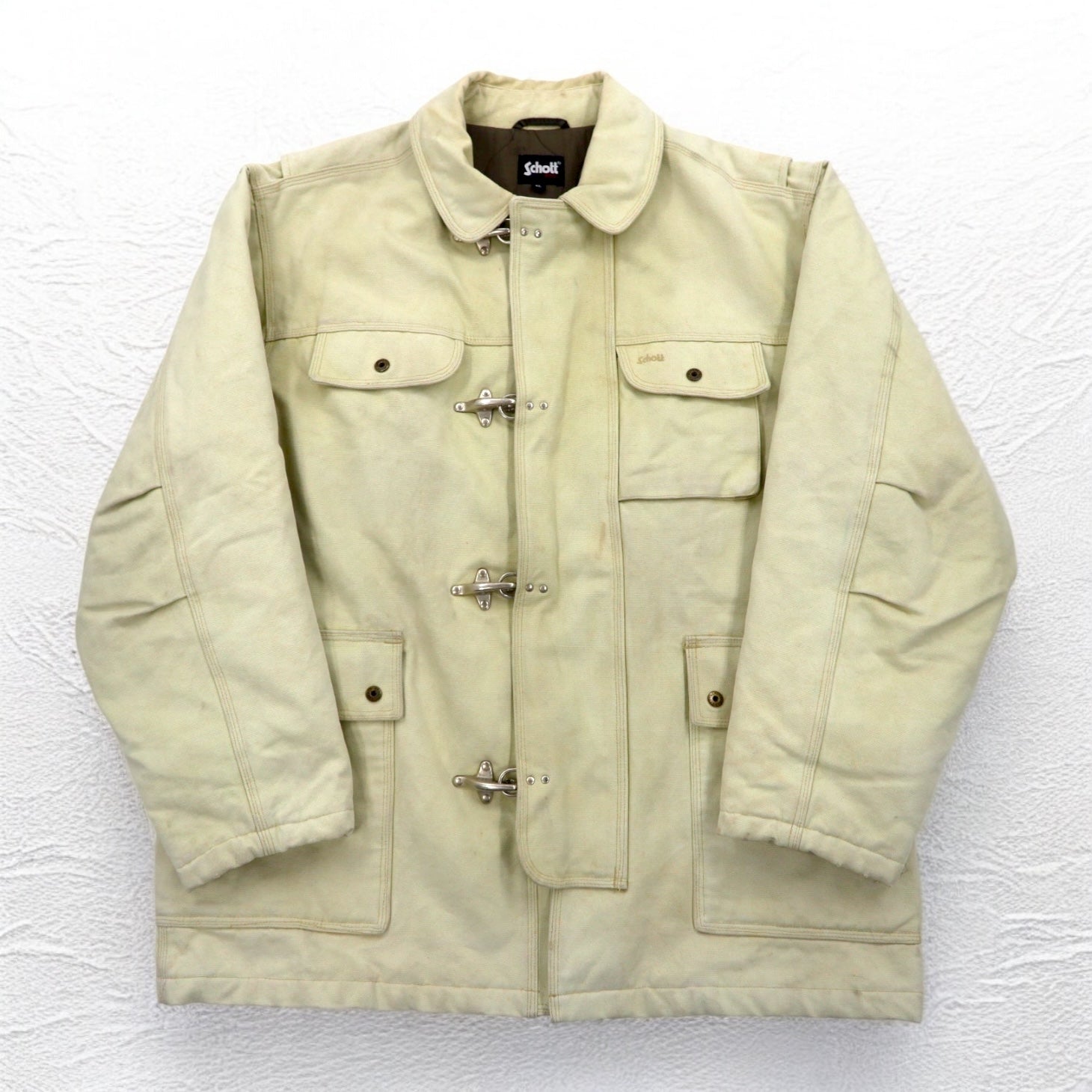 Schott Giacca da pompiere in tela di cotone, giacca da lavoro, overshirt, taglia XL, beige, imbottitura trapuntata