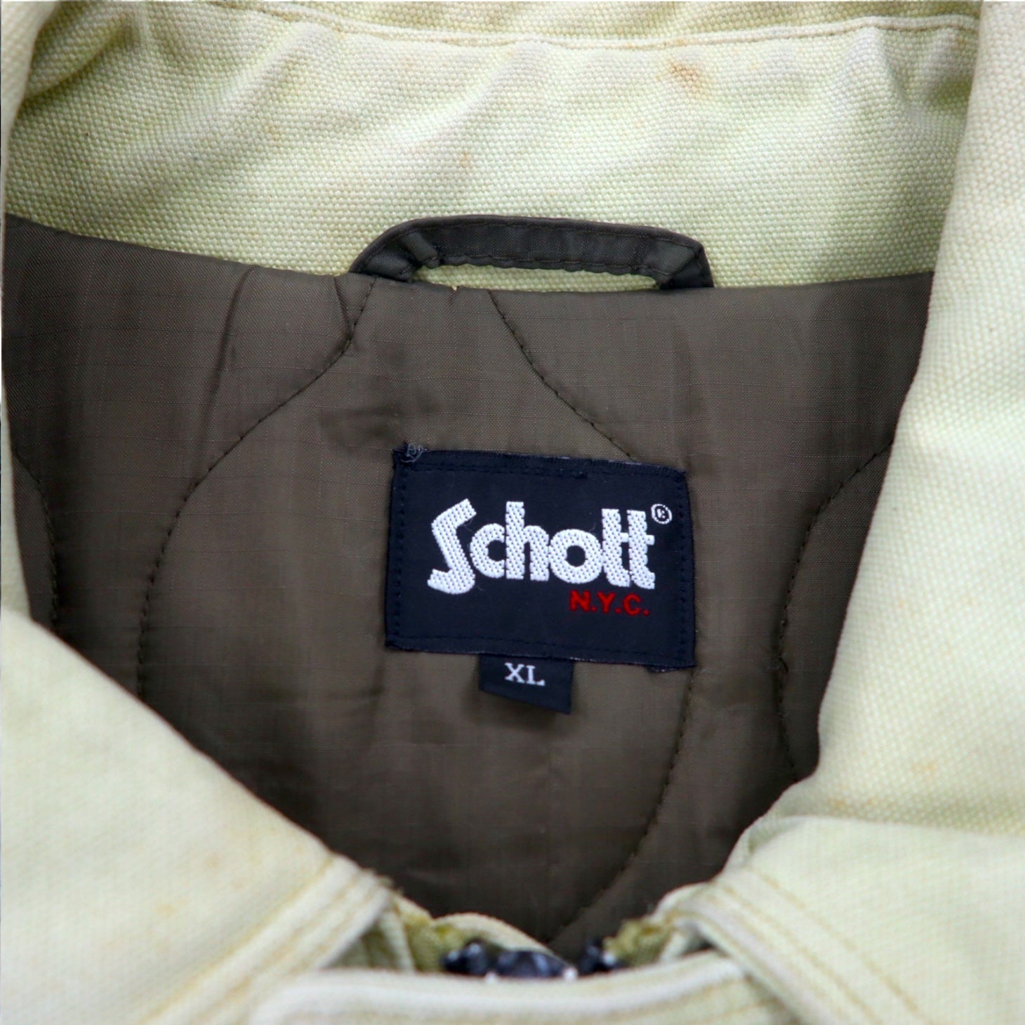 Schott Giacca da pompiere in tela di cotone, giacca da lavoro, overshirt, taglia XL, beige, imbottitura trapuntata