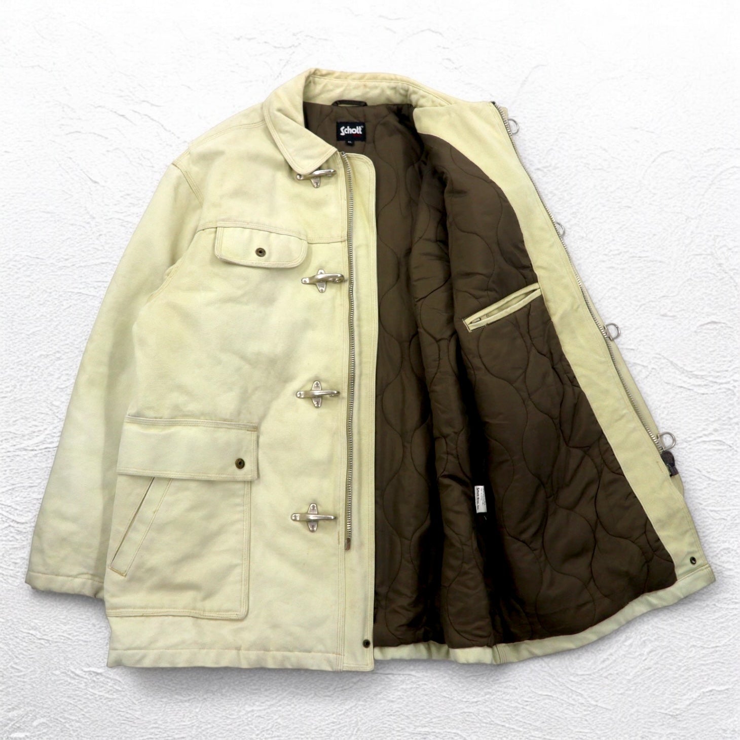 Schott Giacca da pompiere in tela di cotone, giacca da lavoro, overshirt, taglia XL, beige, imbottitura trapuntata