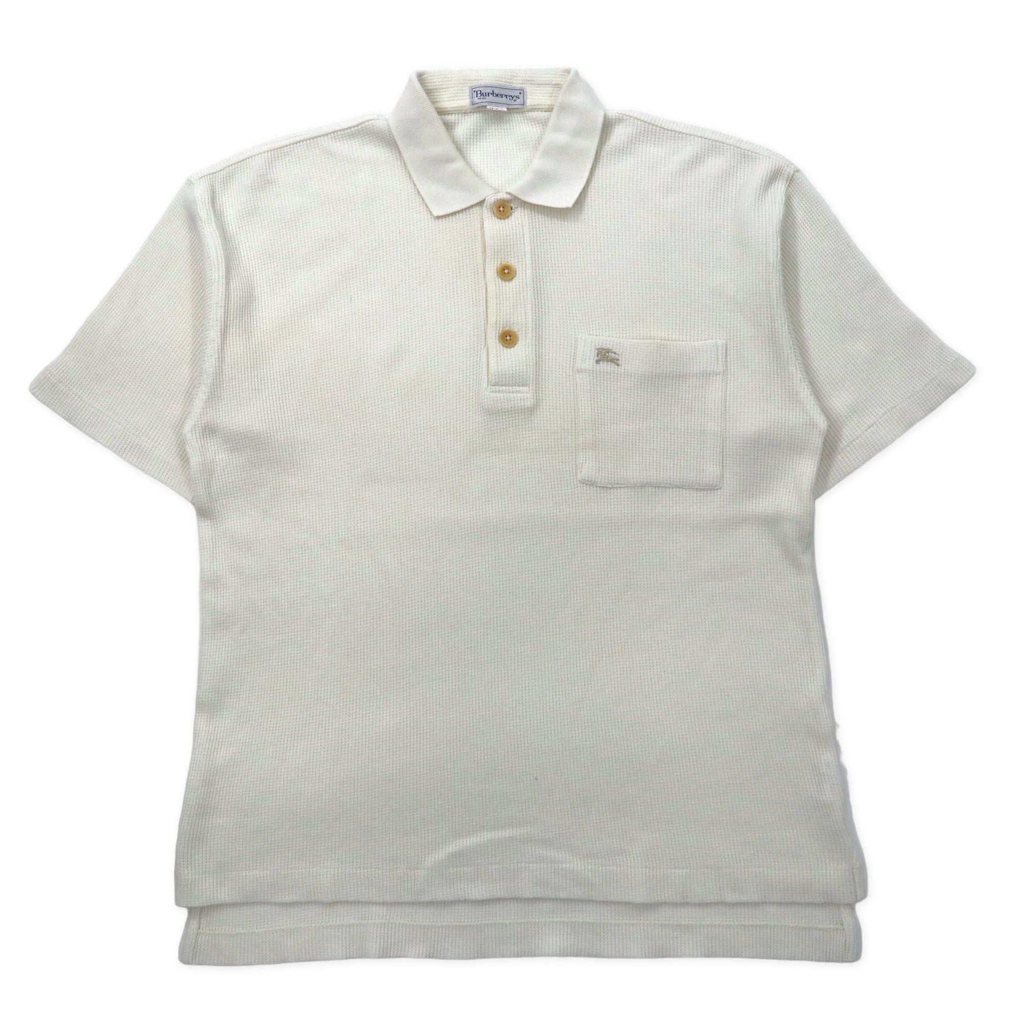 Polo Burberrys waffle M bianco cotone con logo a punto singolo vecchio fabbricazione giapponese