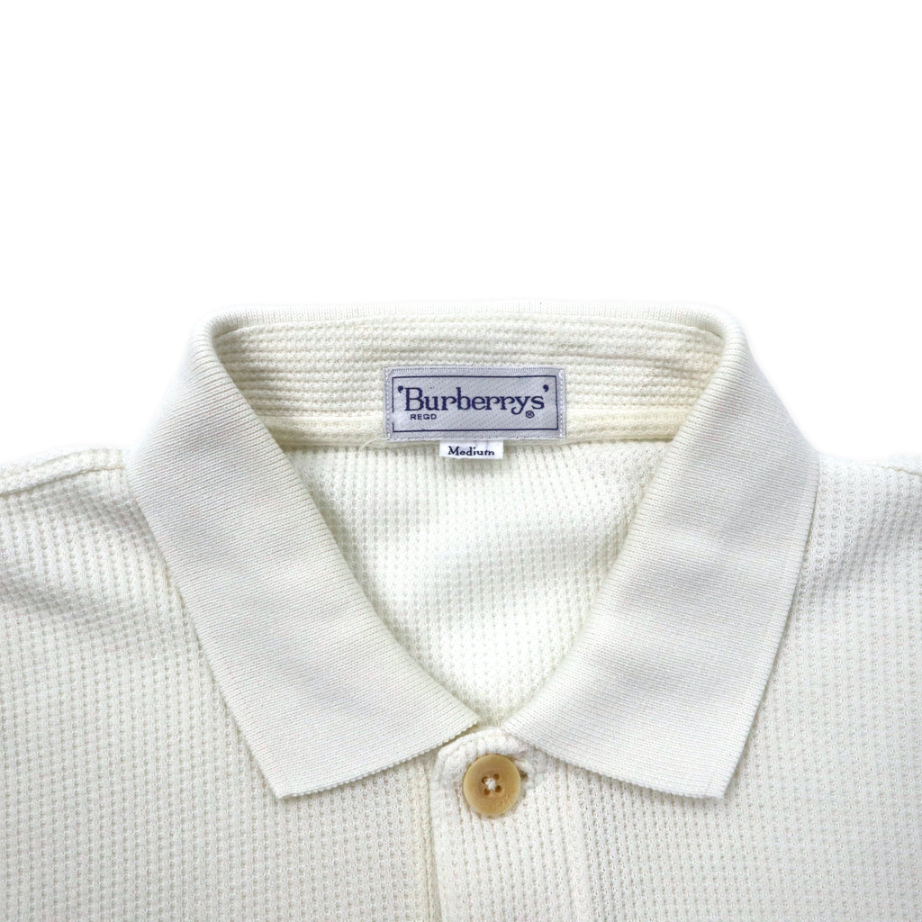 Polo Burberrys waffle M bianco cotone con logo a punto singolo vecchio fabbricazione giapponese
