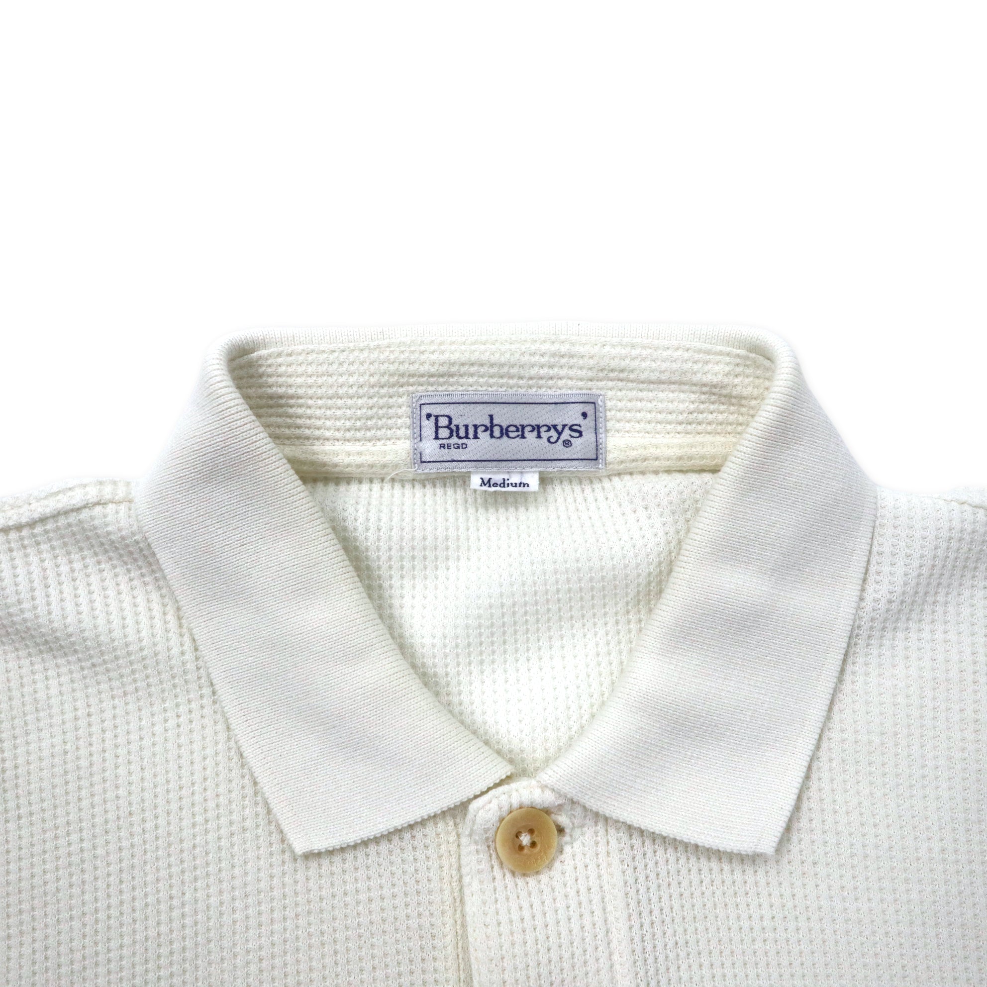 Polo Burberrys waffle M bianco cotone con logo a punto singolo vecchio fabbricazione giapponese
