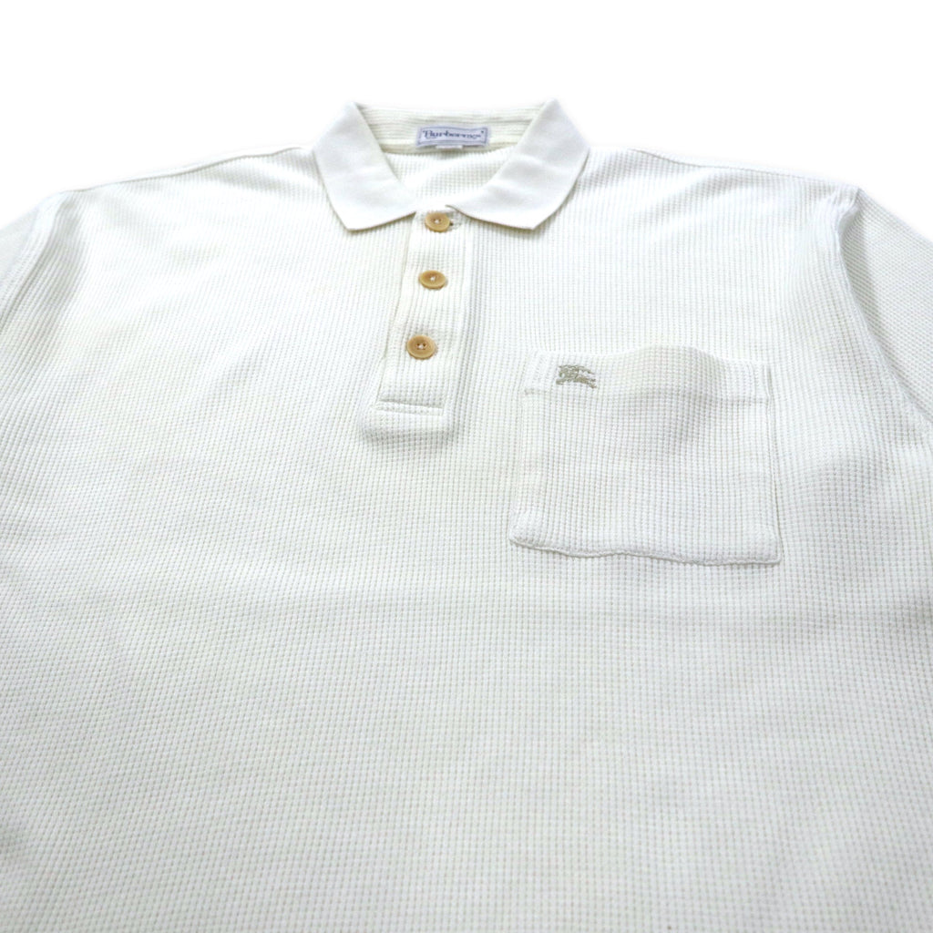 Polo Burberrys waffle M bianco cotone con logo a punto singolo vecchio fabbricazione giapponese