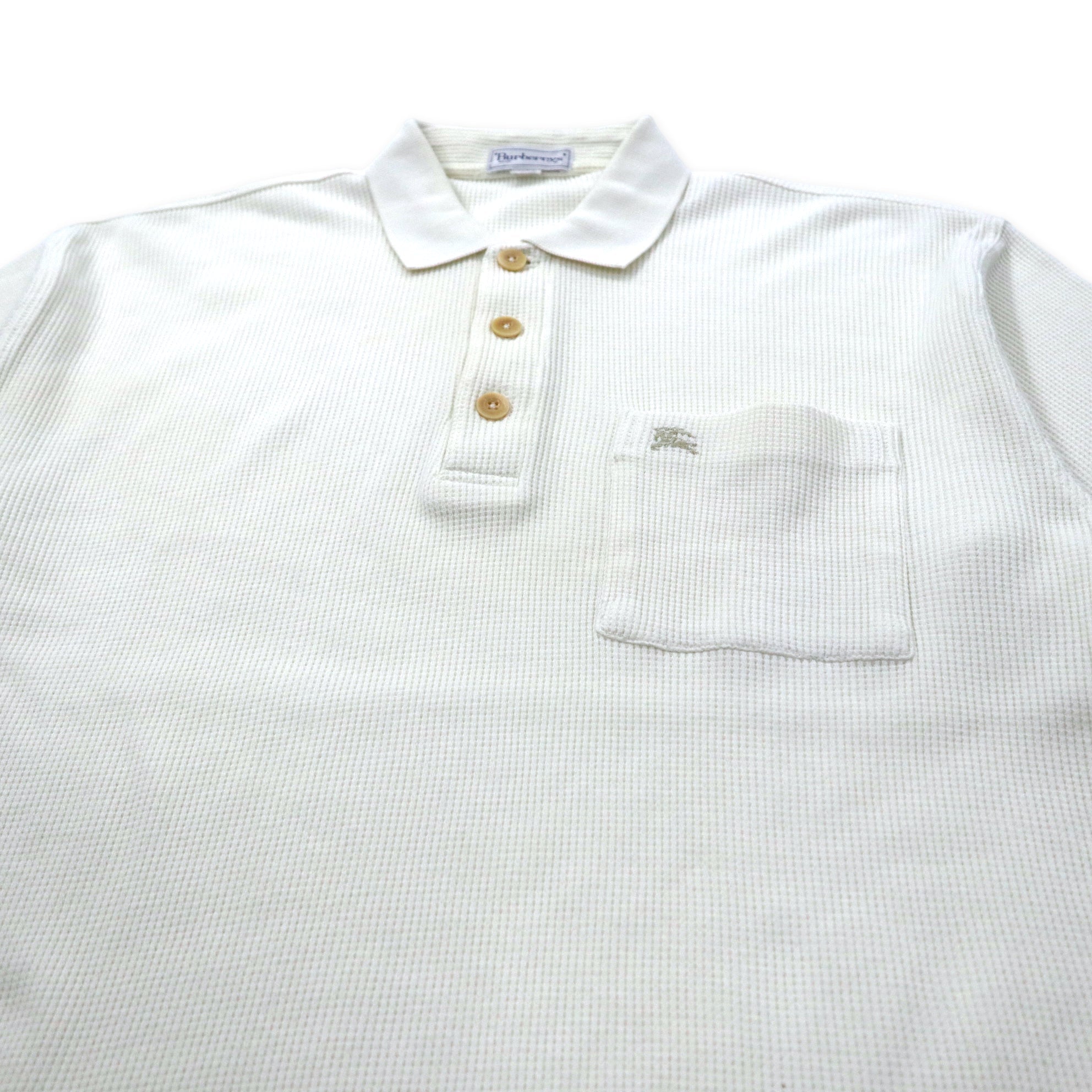 Polo Burberrys waffle M bianco cotone con logo a punto singolo vecchio fabbricazione giapponese