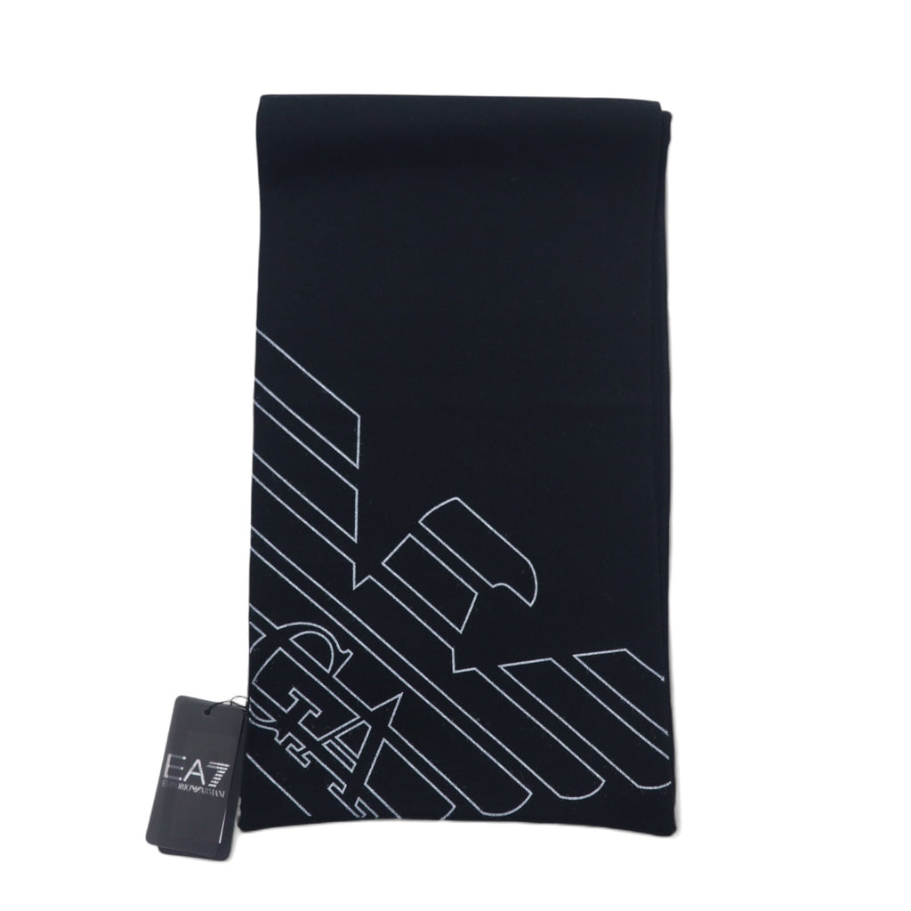 EMPORIO ARMANI イタリア製 ロゴプリント マフラー ブラック アクリル 275804 8A302 未使用品