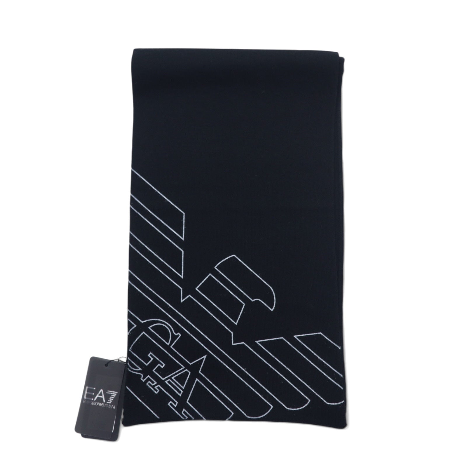 EMPORIO ARMANI Sciarpa con stampa logo nera in acrilico Made in Italy 275804 8A302 Nuova con etichette