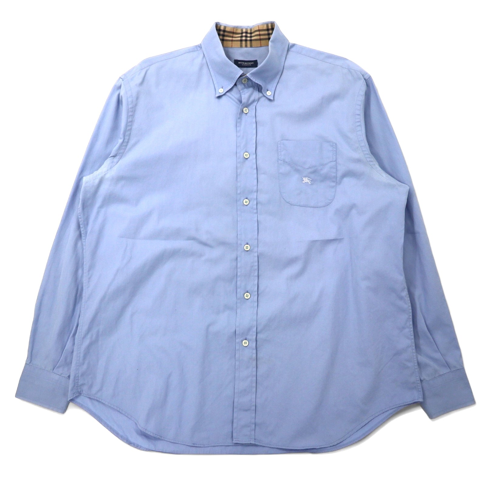 BURBERRY Camicia button-down XL in cotone blu con logo ricamato, made in Spagna