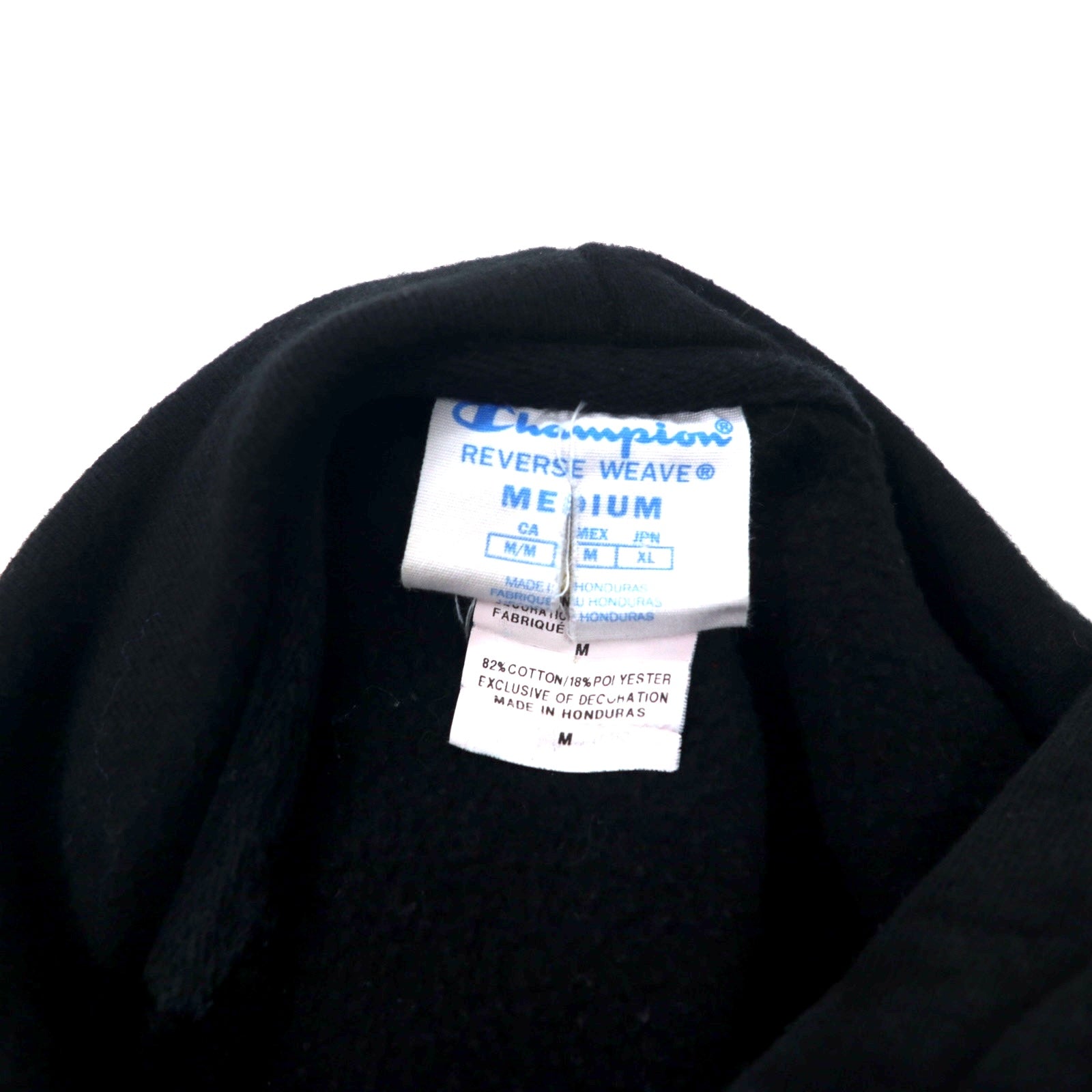 Felpa con cappuccio Champion Reverse Weave, pullover, taglia XL, colore nero, in cotone, interno felpato, con etichetta blu (replica), made in Honduras.