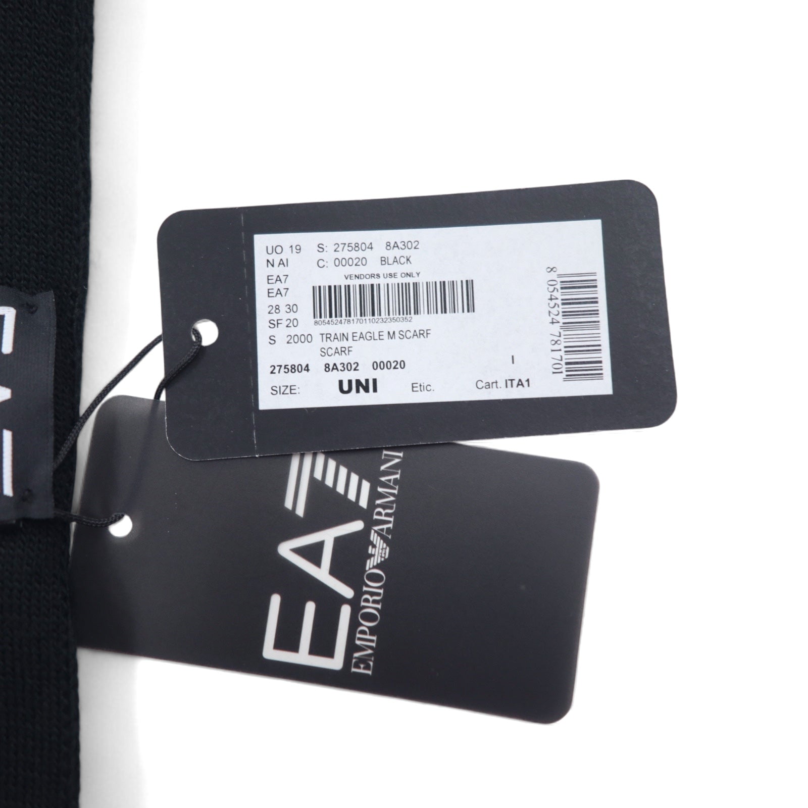 EMPORIO ARMANI Sciarpa con stampa logo nera in acrilico Made in Italy 275804 8A302 Nuova con etichette