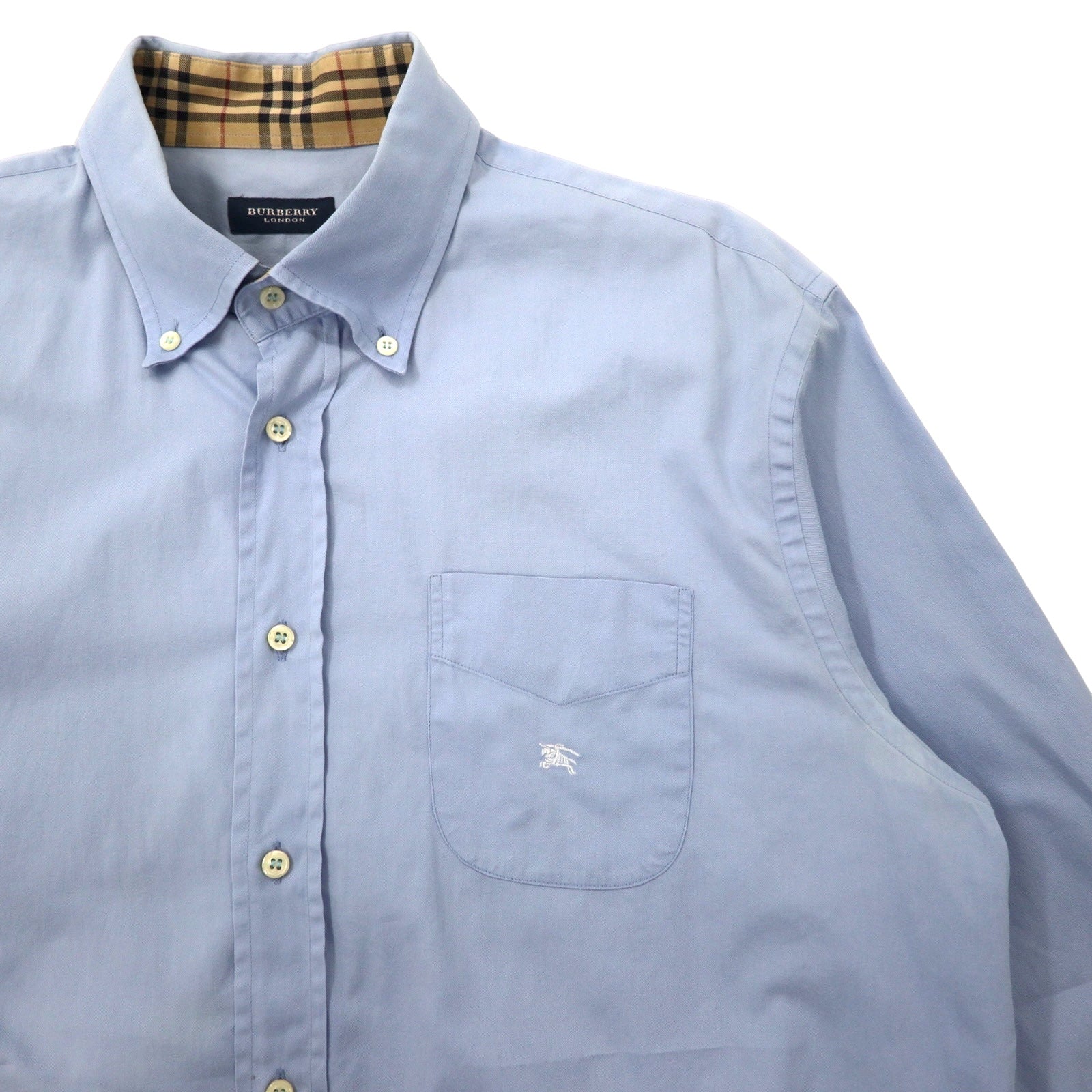 BURBERRY Camicia button-down XL in cotone blu con logo ricamato, made in Spagna
