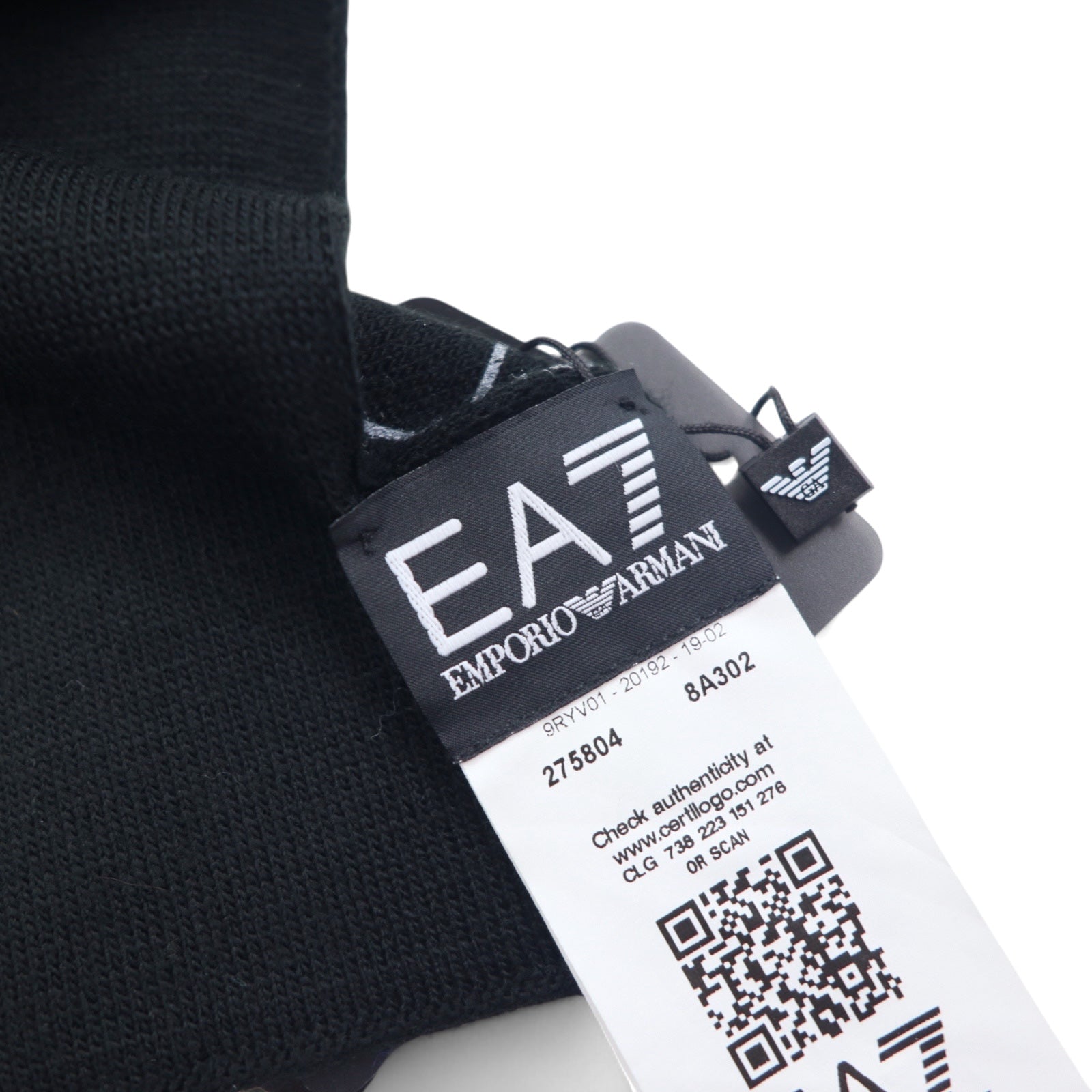 EMPORIO ARMANI Sciarpa con stampa logo nera in acrilico Made in Italy 275804 8A302 Nuova con etichette