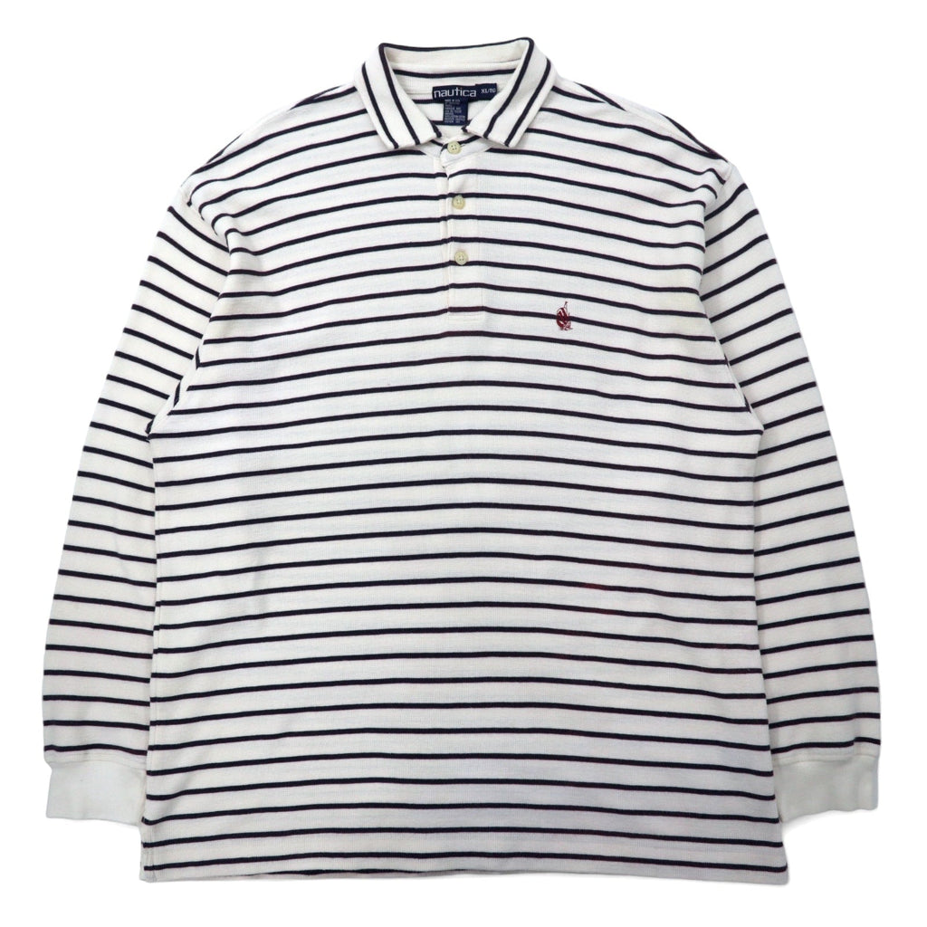 Nautica USA anni '90 polo a maniche lunghe XL bianca a righe in cotone con logo ricamato