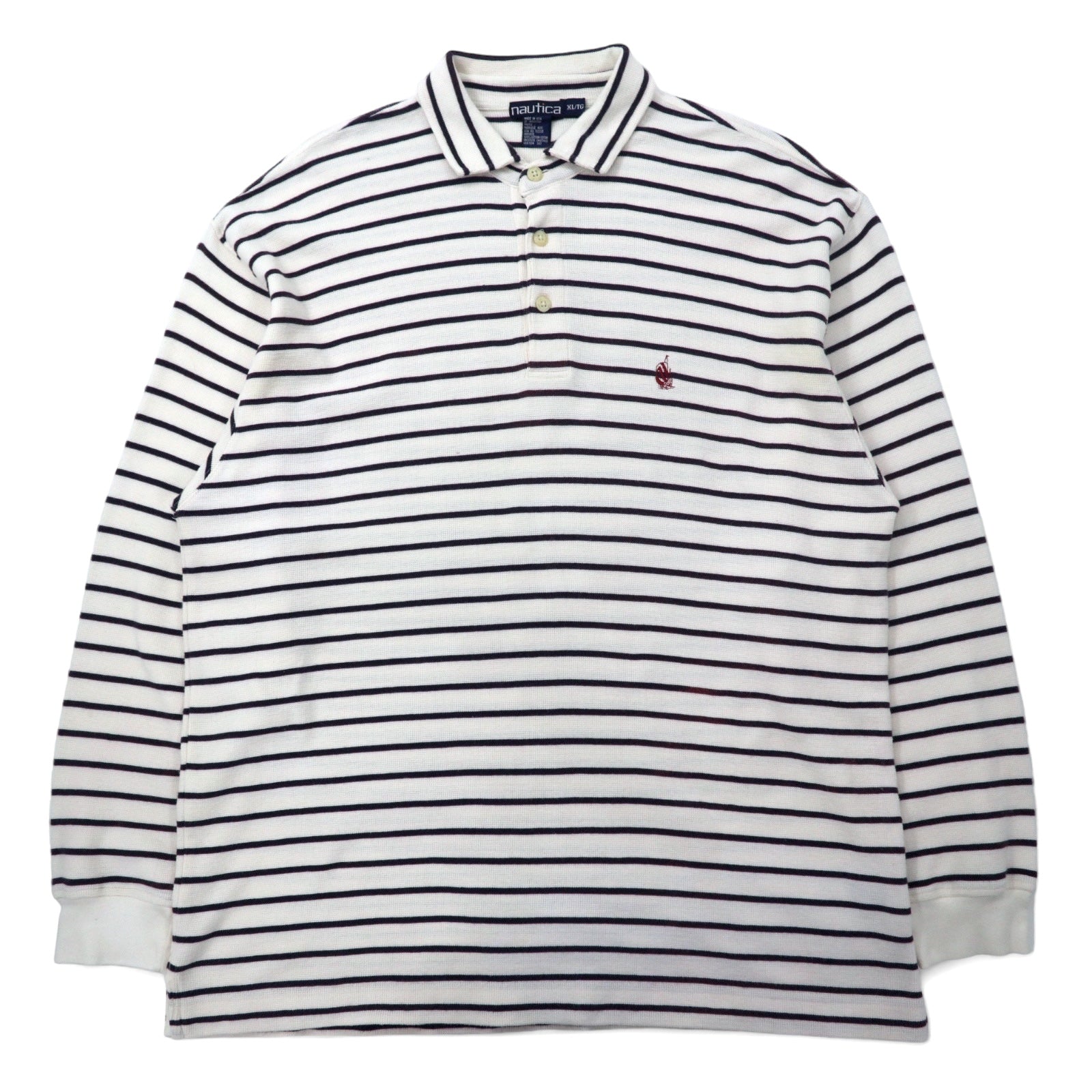 Nautica USA anni '90 polo a maniche lunghe XL bianca a righe in cotone con logo ricamato