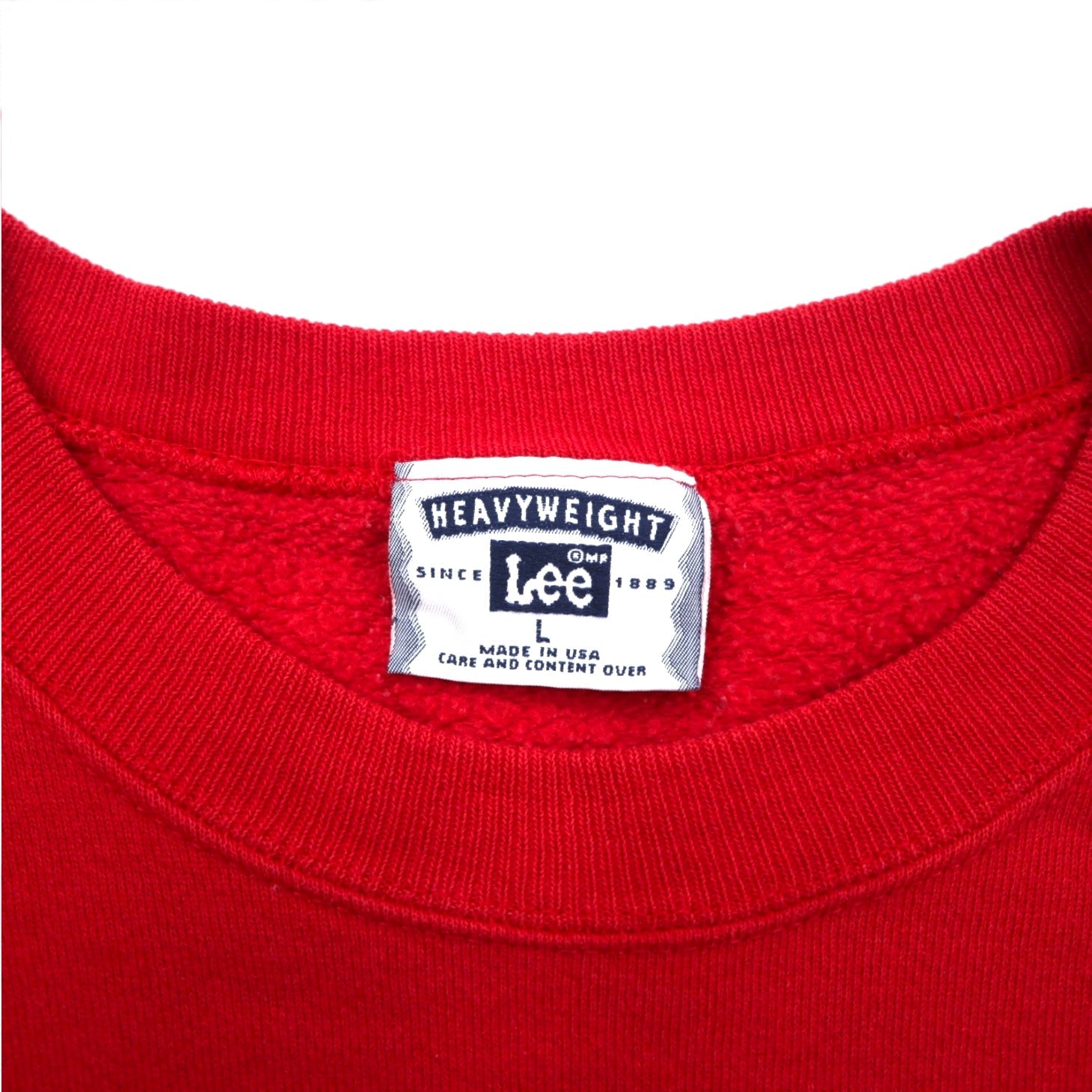 Lee Anni '90 USA Made Felpa stampata FAIRVIEW L Rossa Cotone Felpata Logo ad arco