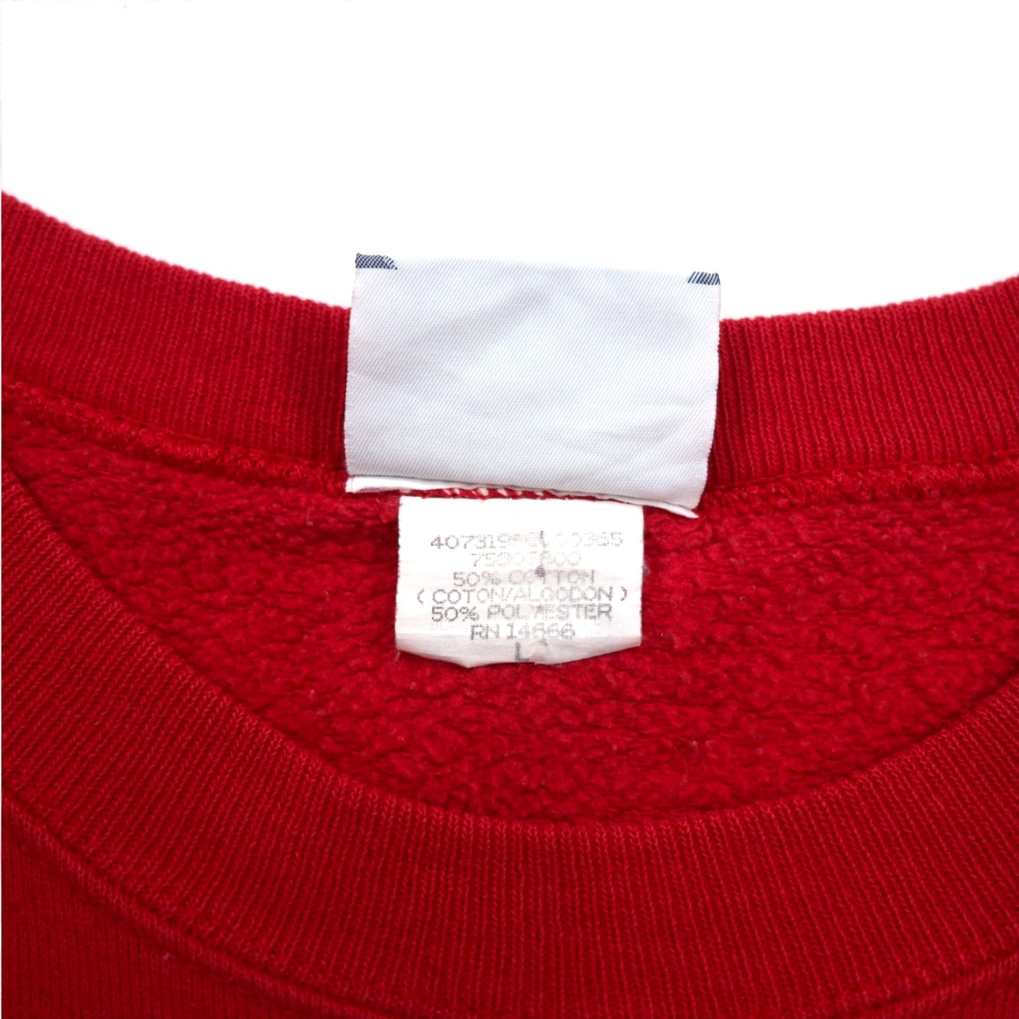 Lee Anni '90 USA Made Felpa stampata FAIRVIEW L Rossa Cotone Felpata Logo ad arco