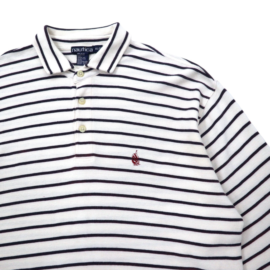 Nautica USA anni '90 polo a maniche lunghe XL bianca a righe in cotone con logo ricamato