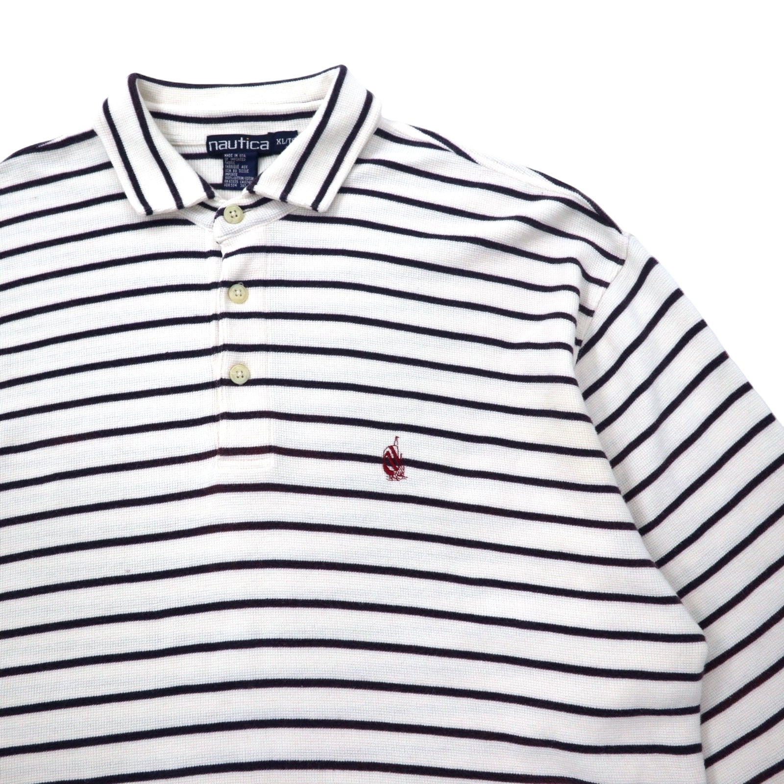 Nautica USA anni '90 polo a maniche lunghe XL bianca a righe in cotone con logo ricamato