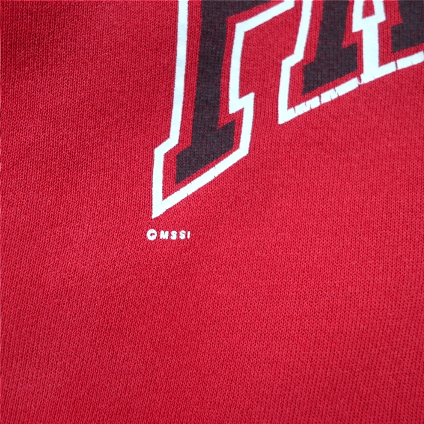 Lee Anni '90 USA Made Felpa stampata FAIRVIEW L Rossa Cotone Felpata Logo ad arco