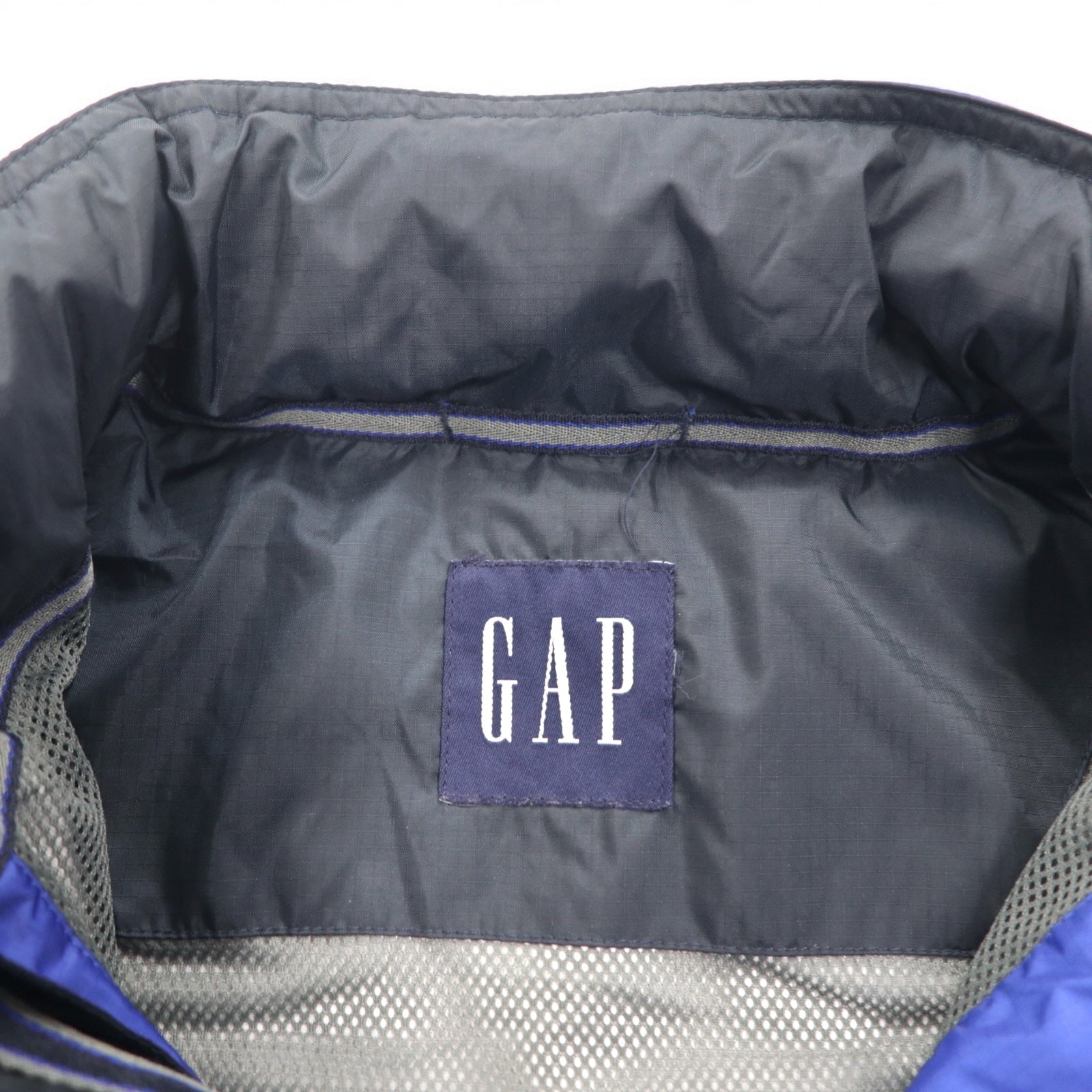 GAP anni 2000 Old Gap giacca shell in ripstop L blu poliestere impermeabile con cappuccio a scomparsa
