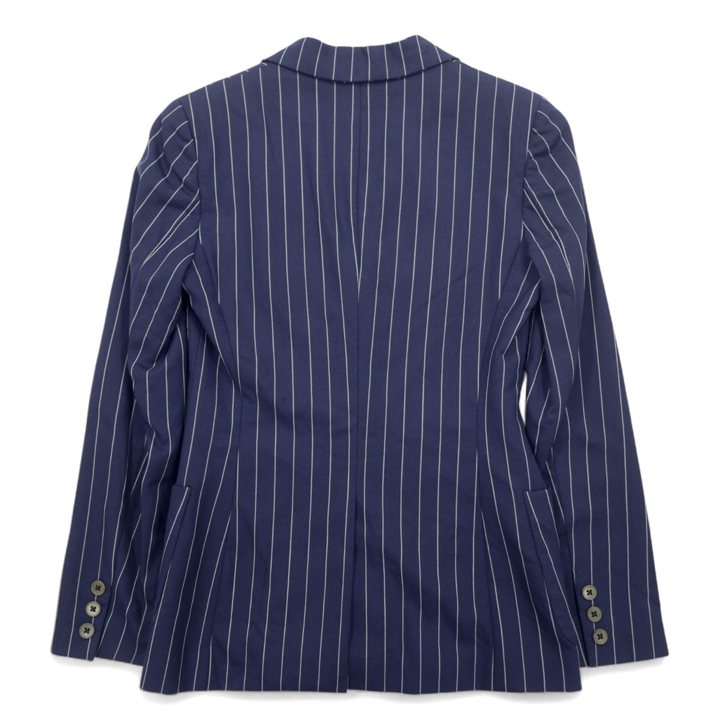 RALPH LAUREN Giacca sartoriale 2B in lana e nylon a righe, revers a punta, taglia S, colore blu navy, made in Japan