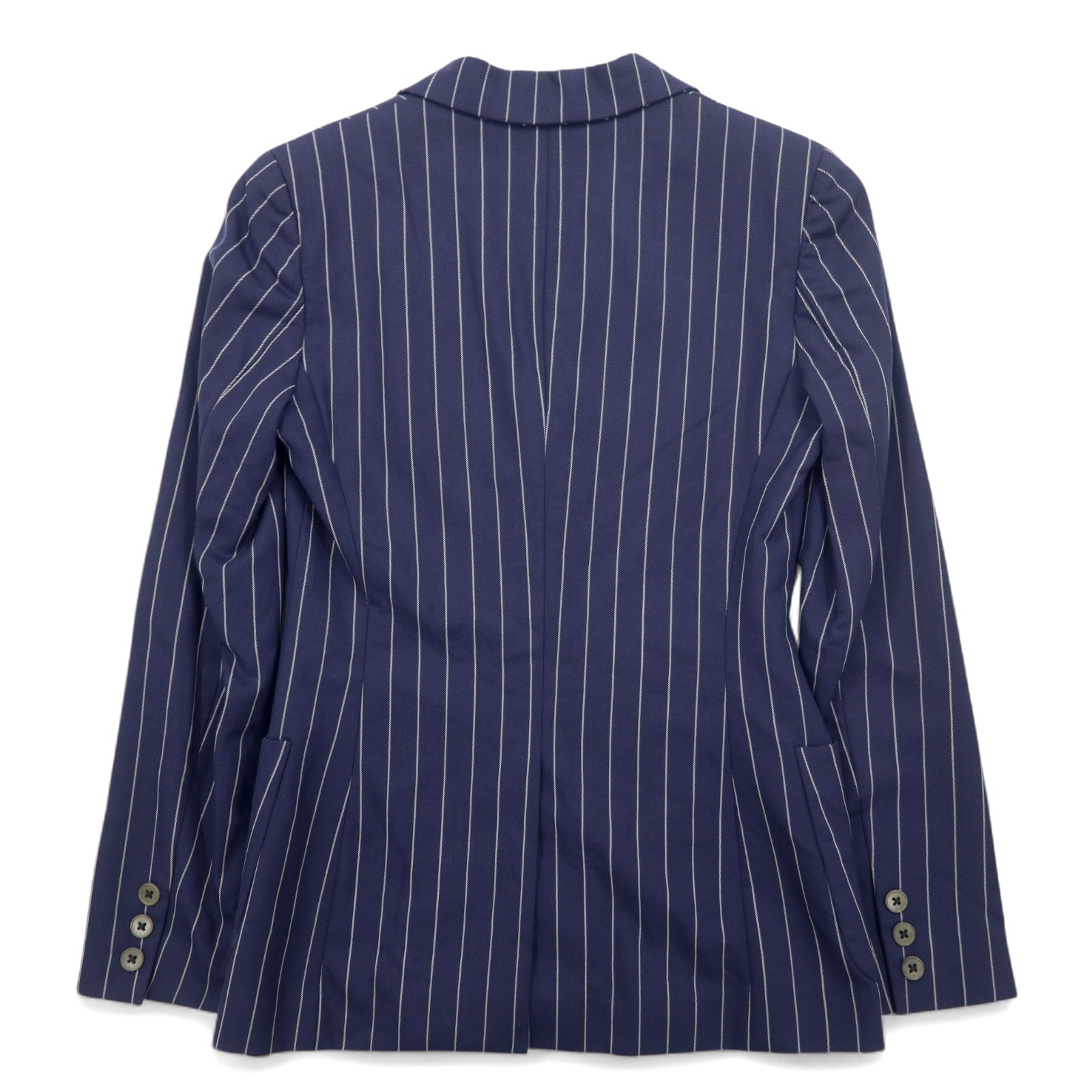 RALPH LAUREN Giacca sartoriale 2B in lana e nylon a righe, revers a punta, taglia S, colore blu navy, made in Japan
