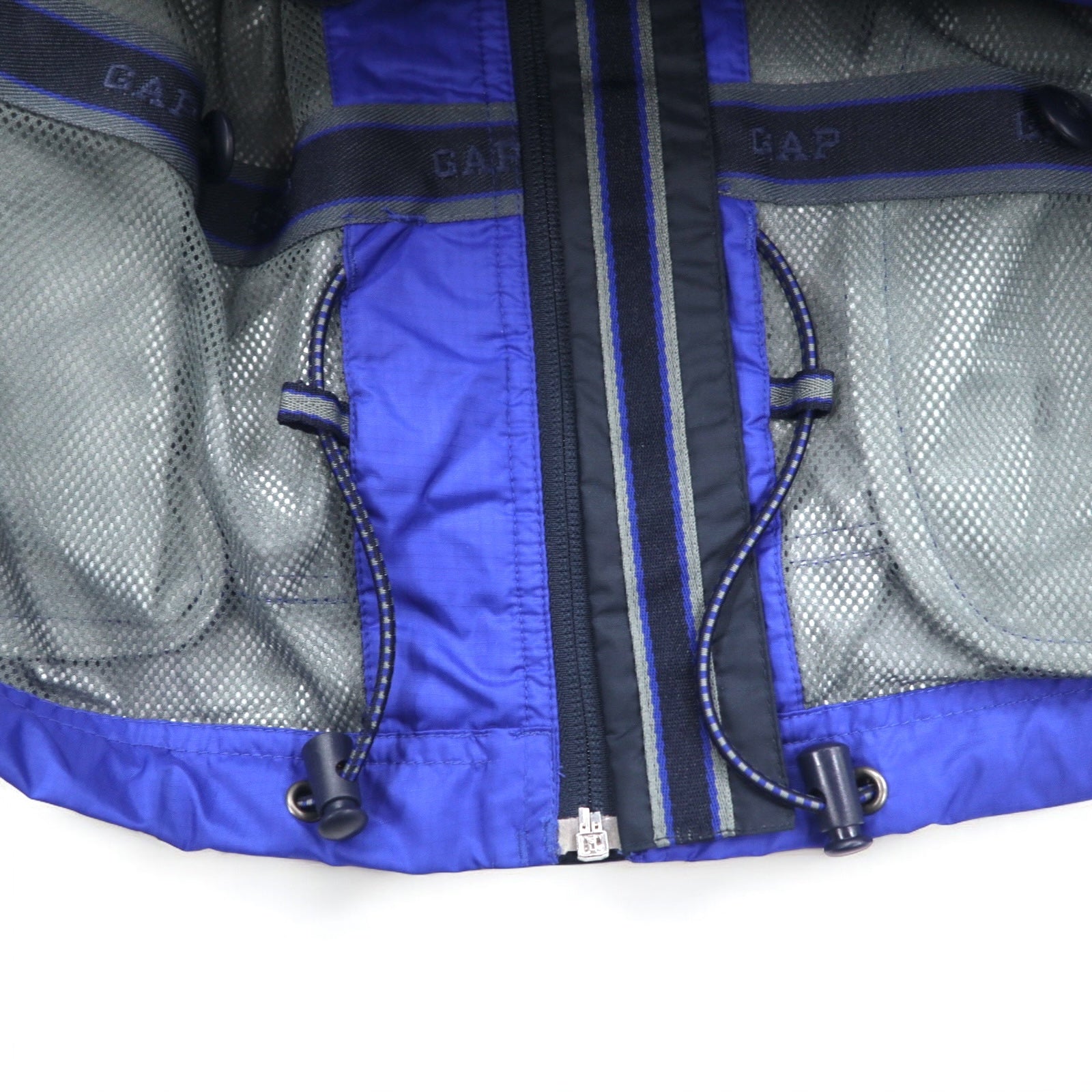 GAP anni 2000 Old Gap giacca shell in ripstop L blu poliestere impermeabile con cappuccio a scomparsa