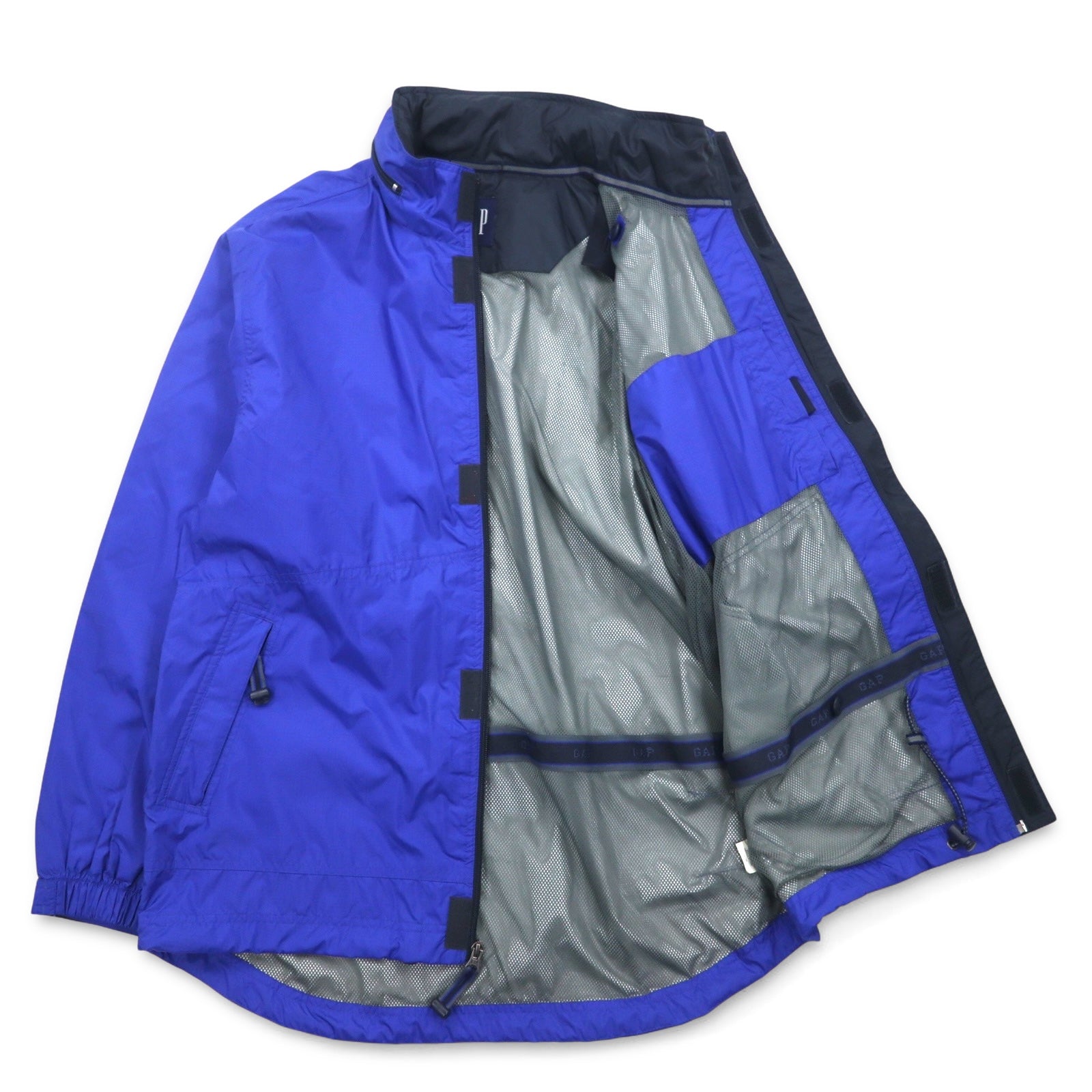 GAP anni 2000 Old Gap giacca shell in ripstop L blu poliestere impermeabile con cappuccio a scomparsa