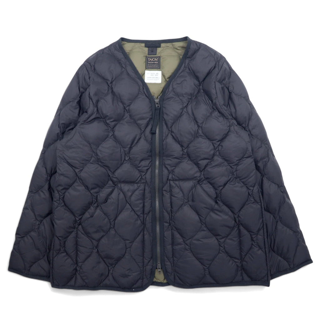 TAION Giacca piumino militare con scollo a V e zip laterale con doppia cerniera XXXL nero con spacchi 101ALSZML-1