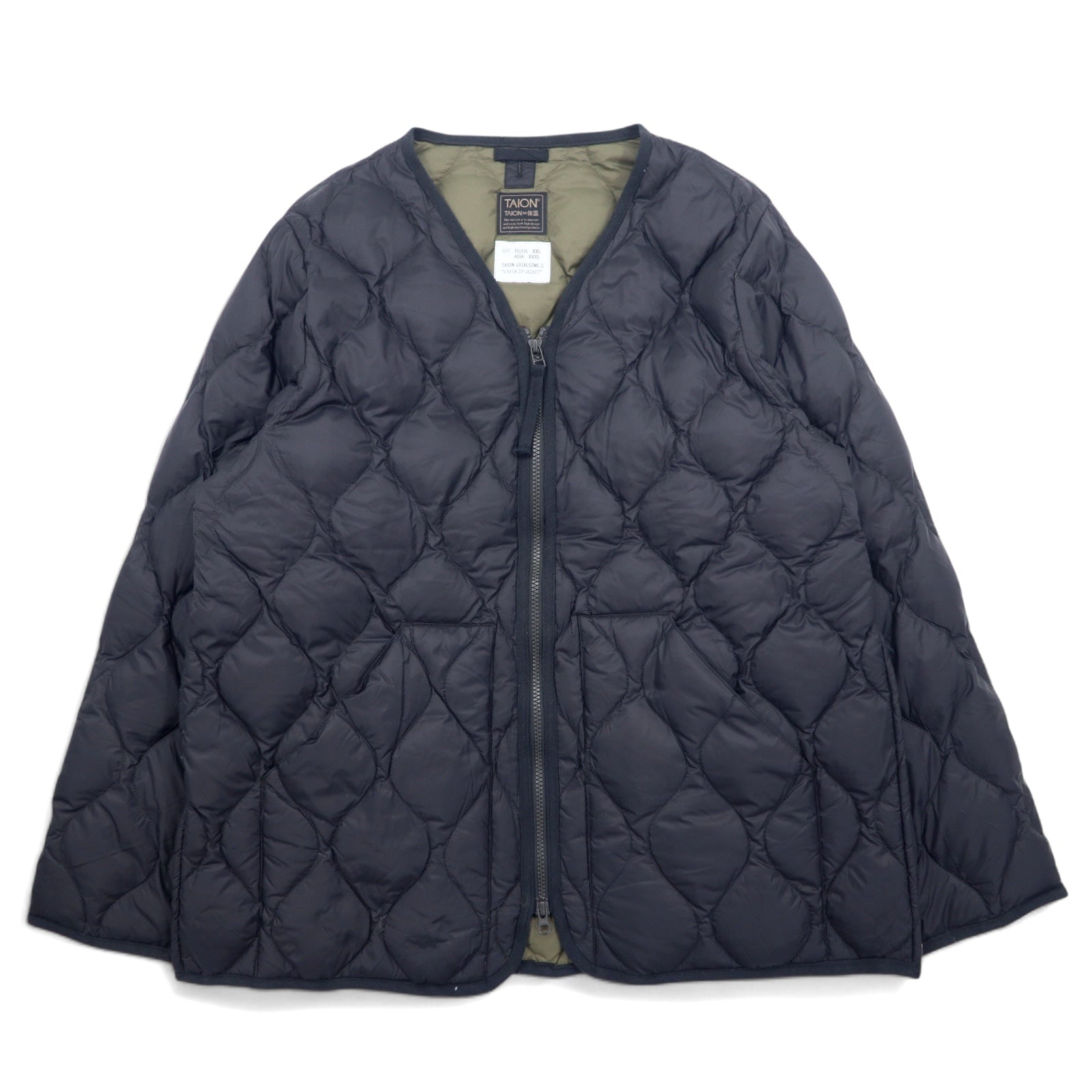 TAION Giacca piumino militare con scollo a V e zip laterale con doppia cerniera XXXL nero con spacchi 101ALSZML-1