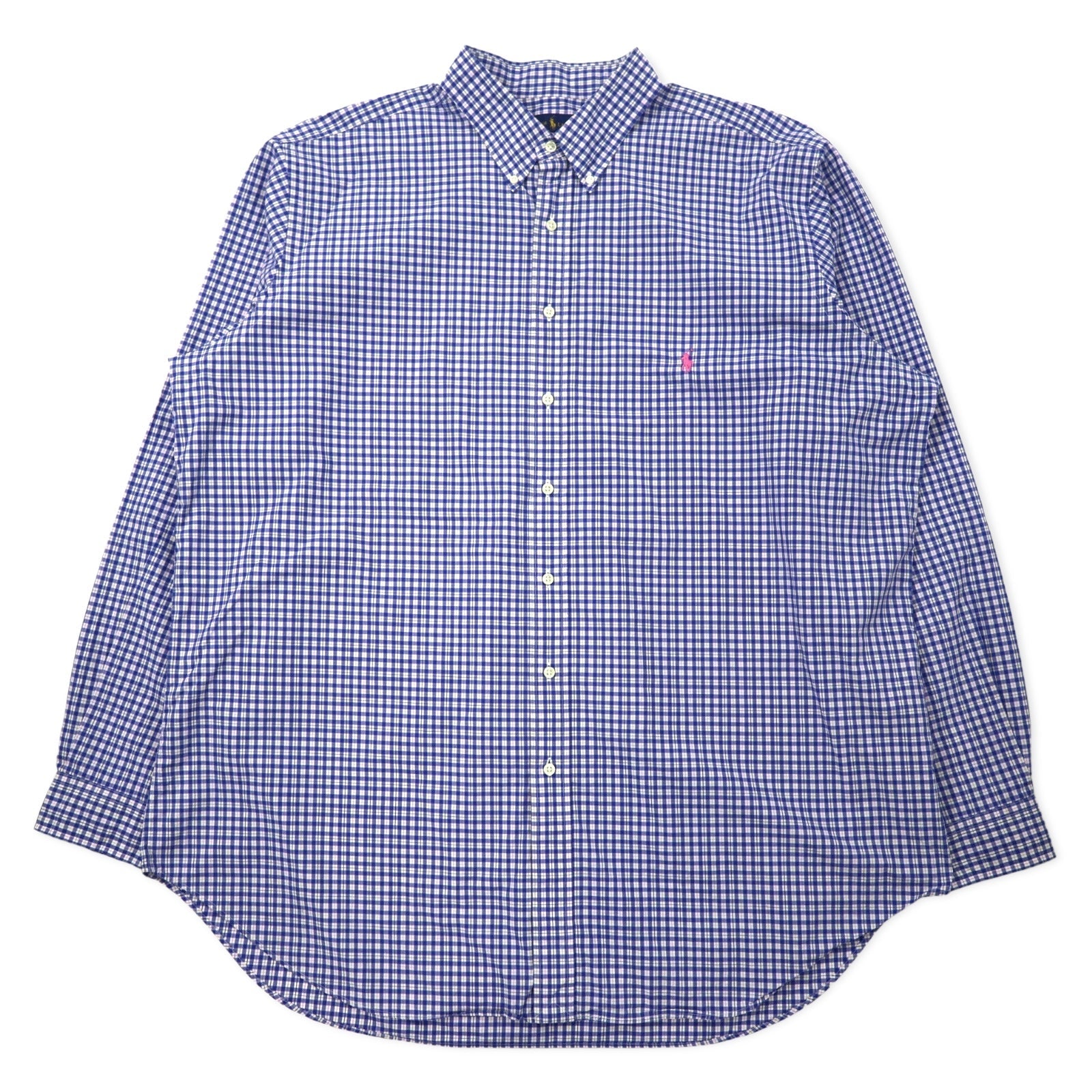 RALPH LAUREN Camicia Button-Down 2XLT TALL Blu Gingham Cotone Ricamo Small Pony Taglia Grande