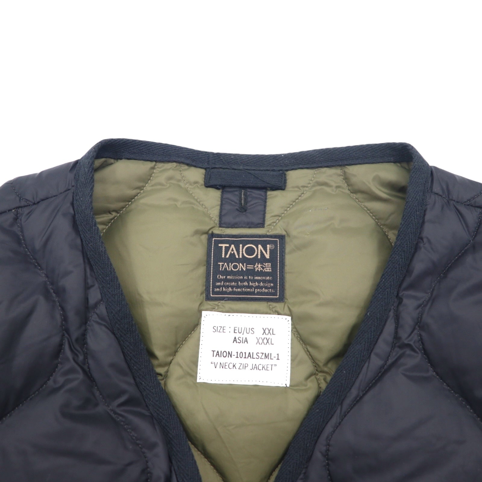 TAION Giacca piumino militare con scollo a V e zip laterale con doppia cerniera XXXL nero con spacchi 101ALSZML-1