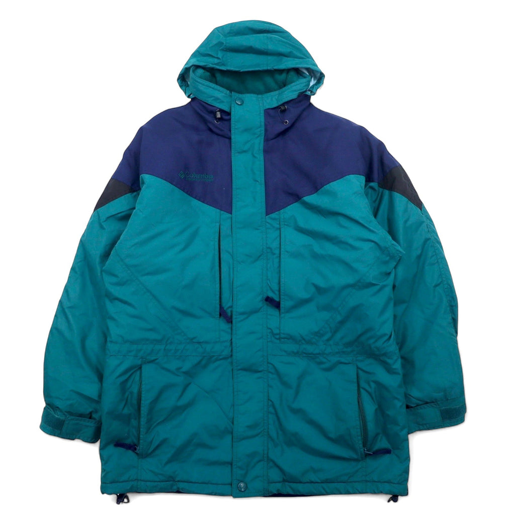 Columbia anni '90, giacca a vento imbottita, taglia L, verde e blu navy, in nylon con cappuccio a scomparsa