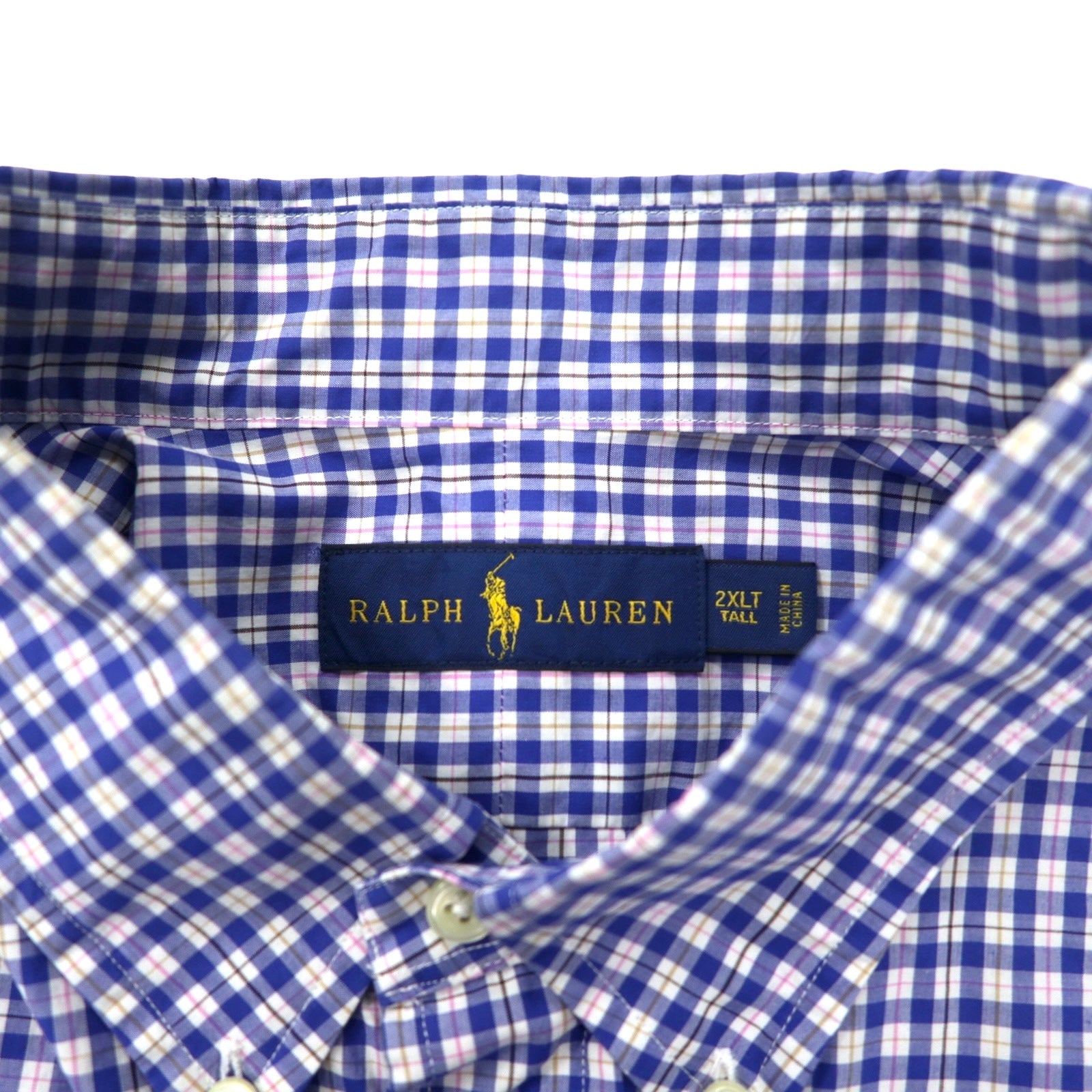 RALPH LAUREN Camicia Button-Down 2XLT TALL Blu Gingham Cotone Ricamo Small Pony Taglia Grande
