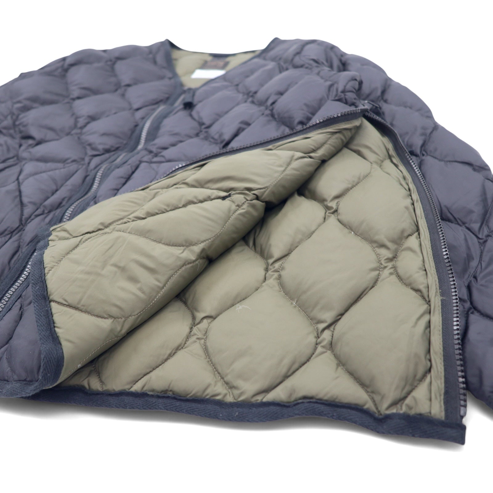 TAION Giacca piumino militare con scollo a V e zip laterale con doppia cerniera XXXL nero con spacchi 101ALSZML-1