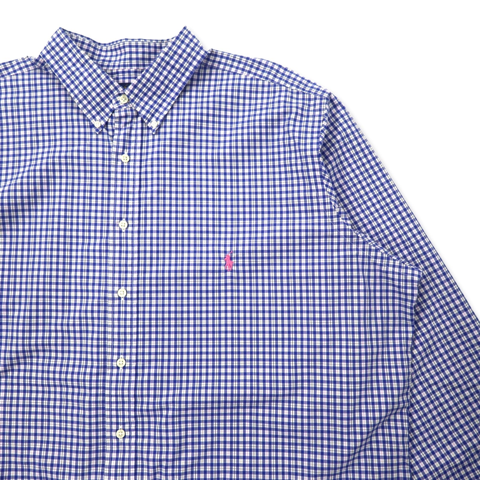 RALPH LAUREN Camicia Button-Down 2XLT TALL Blu Gingham Cotone Ricamo Small Pony Taglia Grande