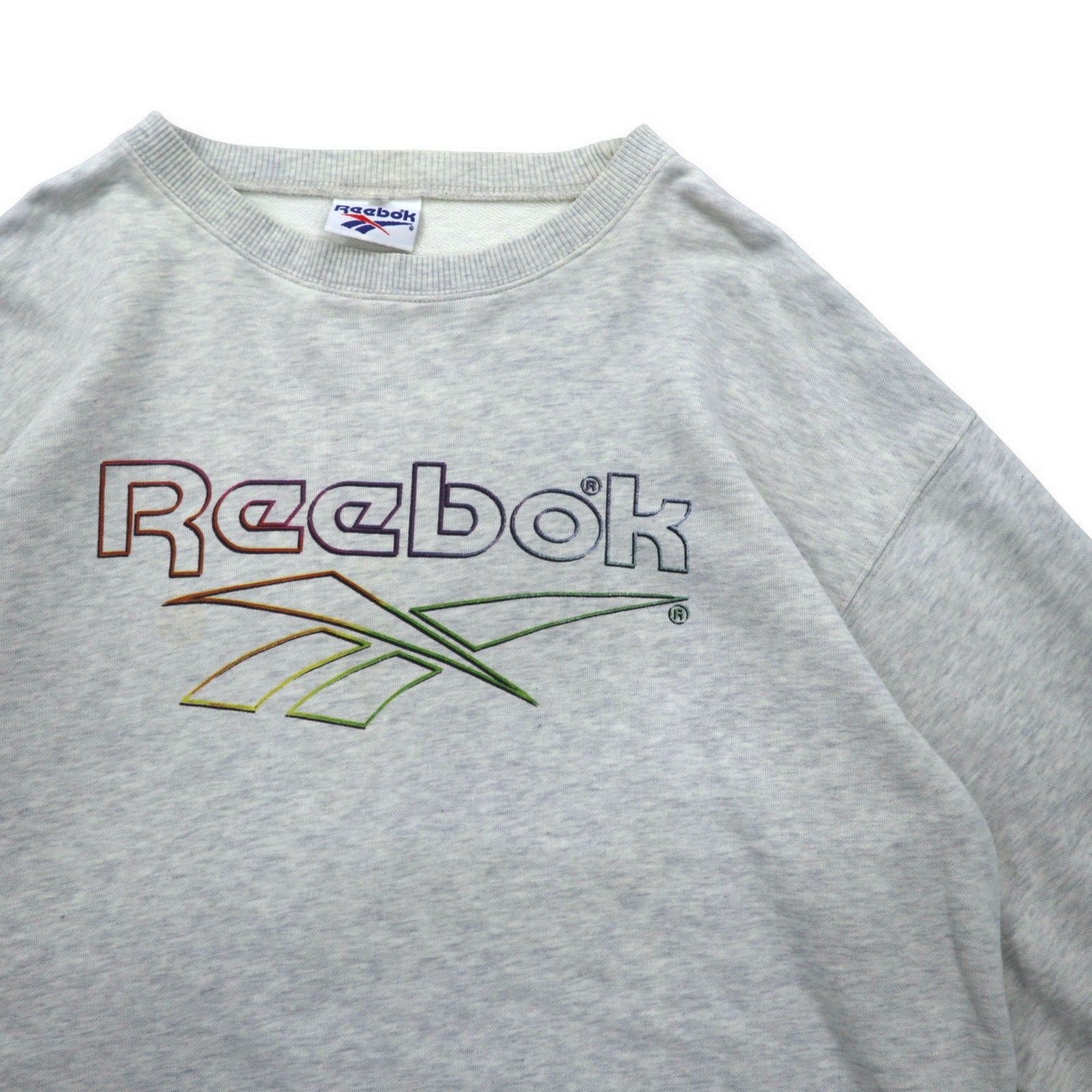 Felpa Reebok anni '90, stampa logo Vector, taglia L, grigia, cotone