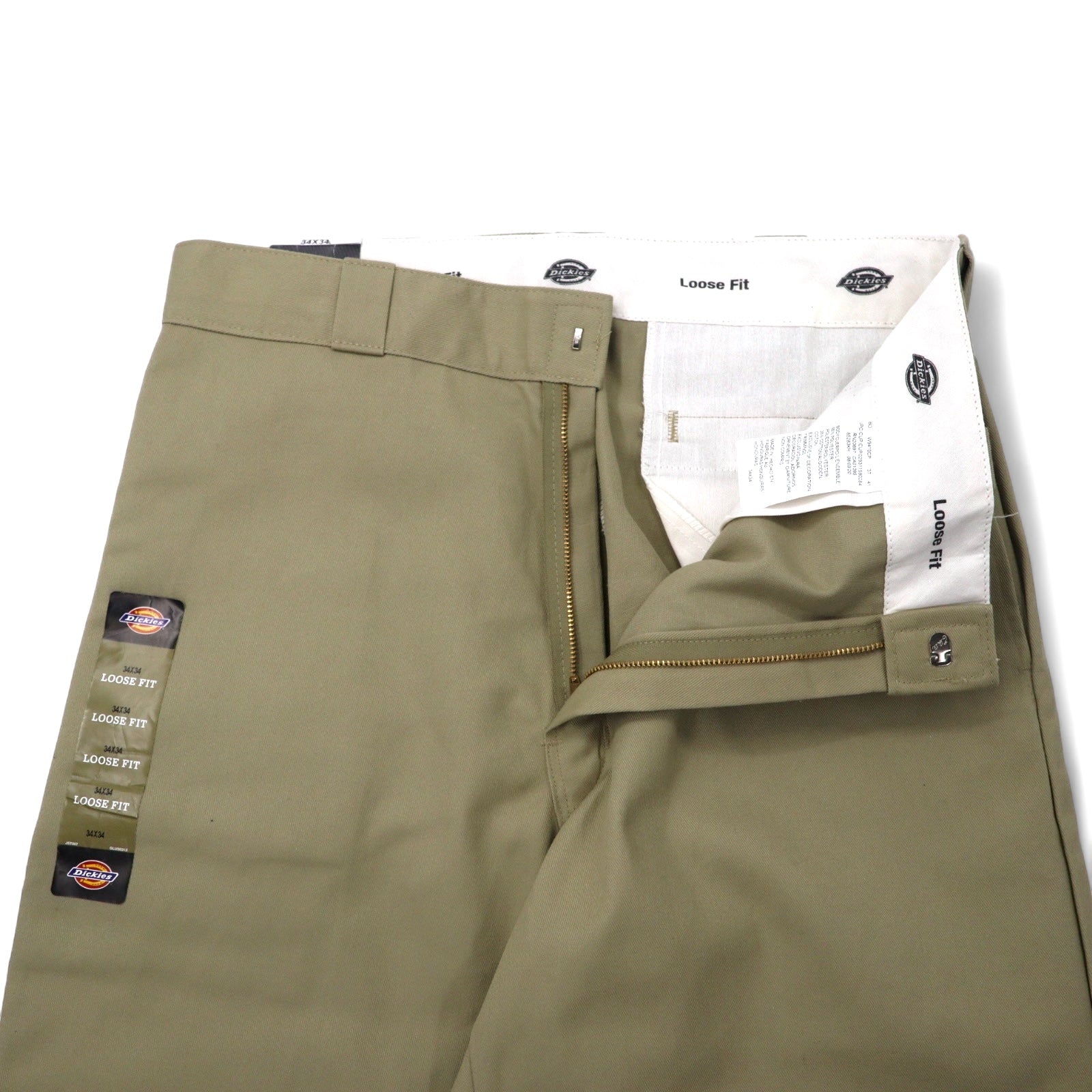 Dickies Pantaloni da lavoro gamba larga a doppia cucitura 34 beige poliestere cotone TWILL DOUBLE KNEE WORK PANTS 85283KH Made in Honduras Nuovo